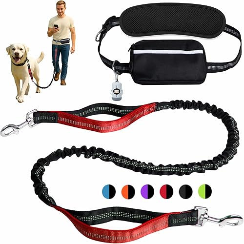 Miniatura 9 de Correa de perro manos libres para perros de hasta 130 libras - Correa elástica resistente que absorbe los golpes con bolsa de cremallera, asas