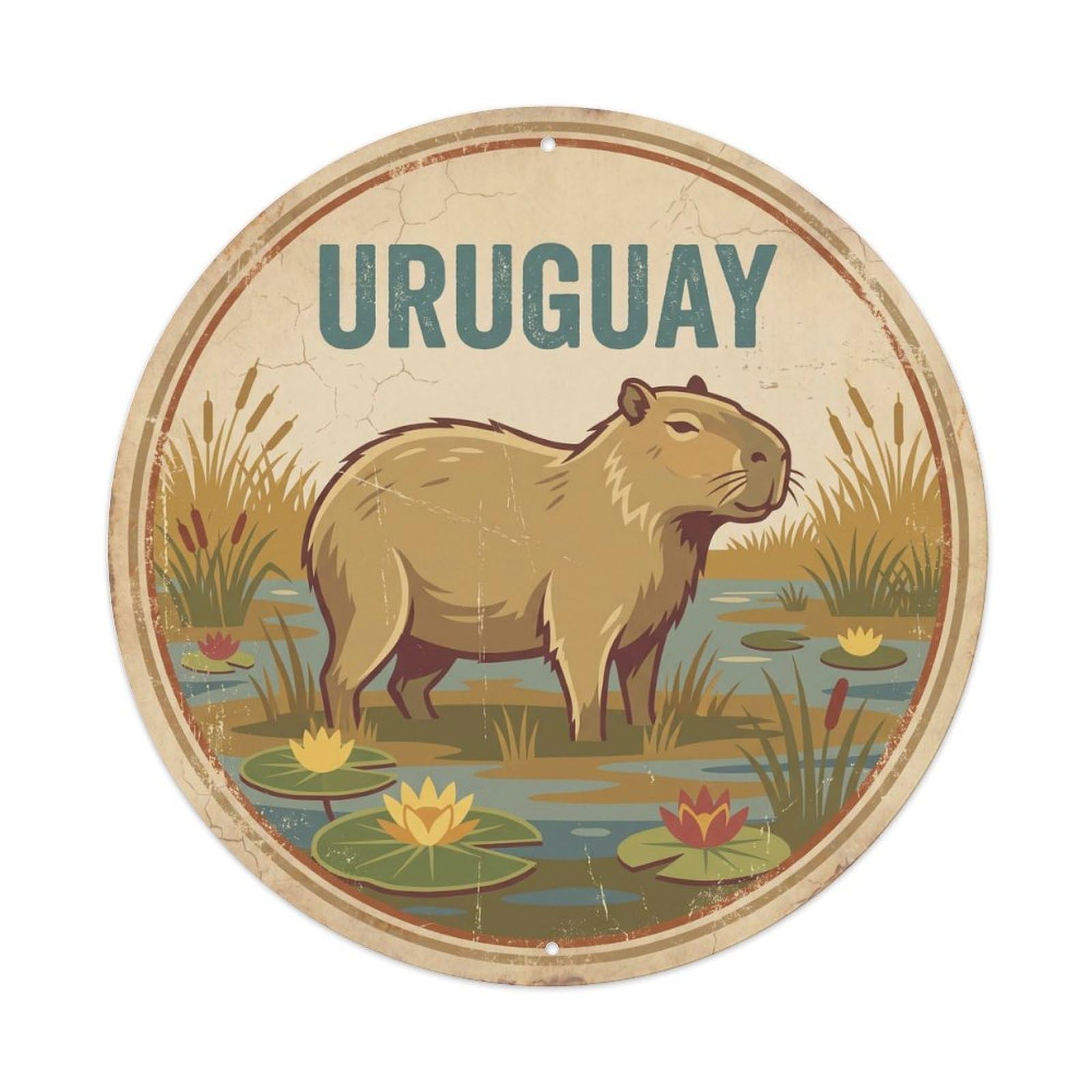 Uruguay Capybara Wetland Marsh Metal Tin Sign