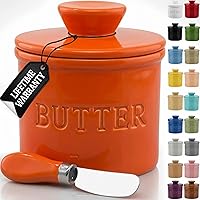 Vista 25 de PriorityChef - Mantequera con tapa con línea de agua, plato de mantequilla francesa de cerámica para dejar en la encimera, color caqui