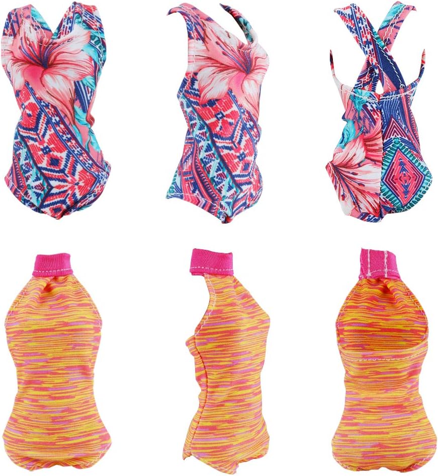 E-TING 10Pcs =5 Sets Beach Bikini Swimsuit Bathing Doll Clothes One-Piece Swimwear with 5 Pairs Shoes for 11.5 Inch Girl Dolls (C)