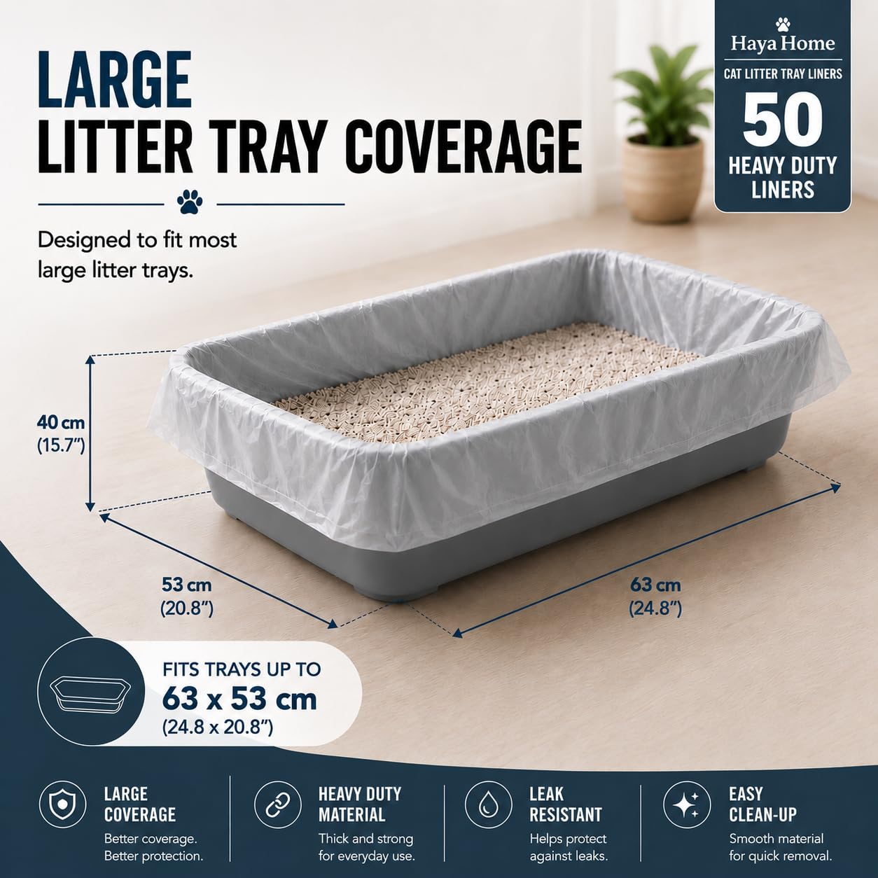 HayaHome Eco - 50 sacchetti per lettiera per gatti grandi, resistenti, su rotolo, 40 μm, 80 x 36 cm, in plastica antigraffio, ecologici, 100% materiale riciclato
