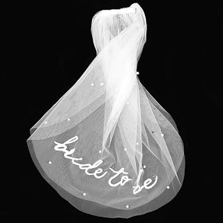 White Short Pearl Wedding Veil Bridal Veils for Wedding with Comb Elegant Tulle Pearl Veil for Bridal Shower, Engagement Party, Bachelorette Party Veils for Brides Women
