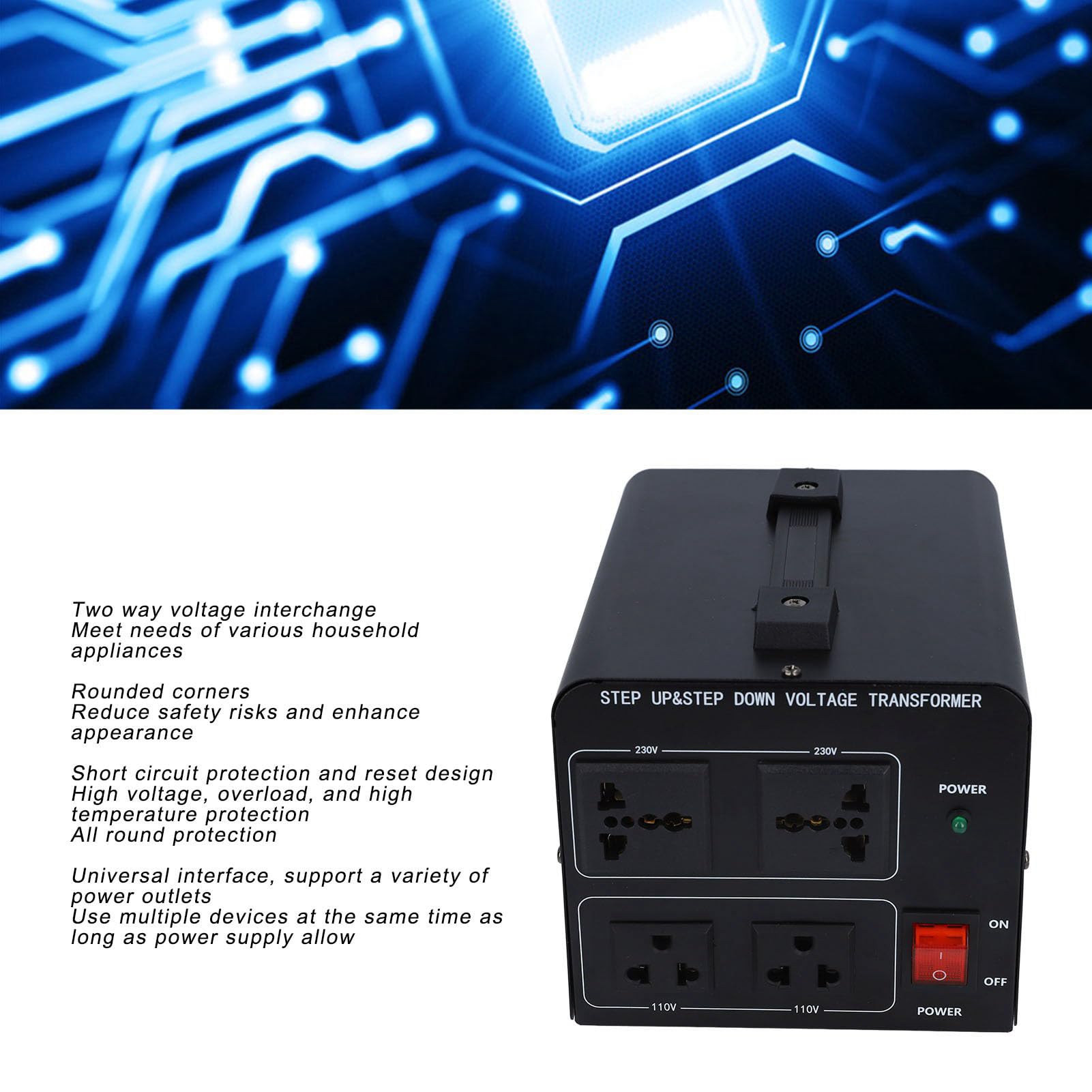 Przetwornica napięcia o mocy 1000 W — zasilacz prądu przemiennego z funkcją automatycznego rozpoznawania i uniwersalnym interfejsem do jednofazowego sprzętu elektrycznego —