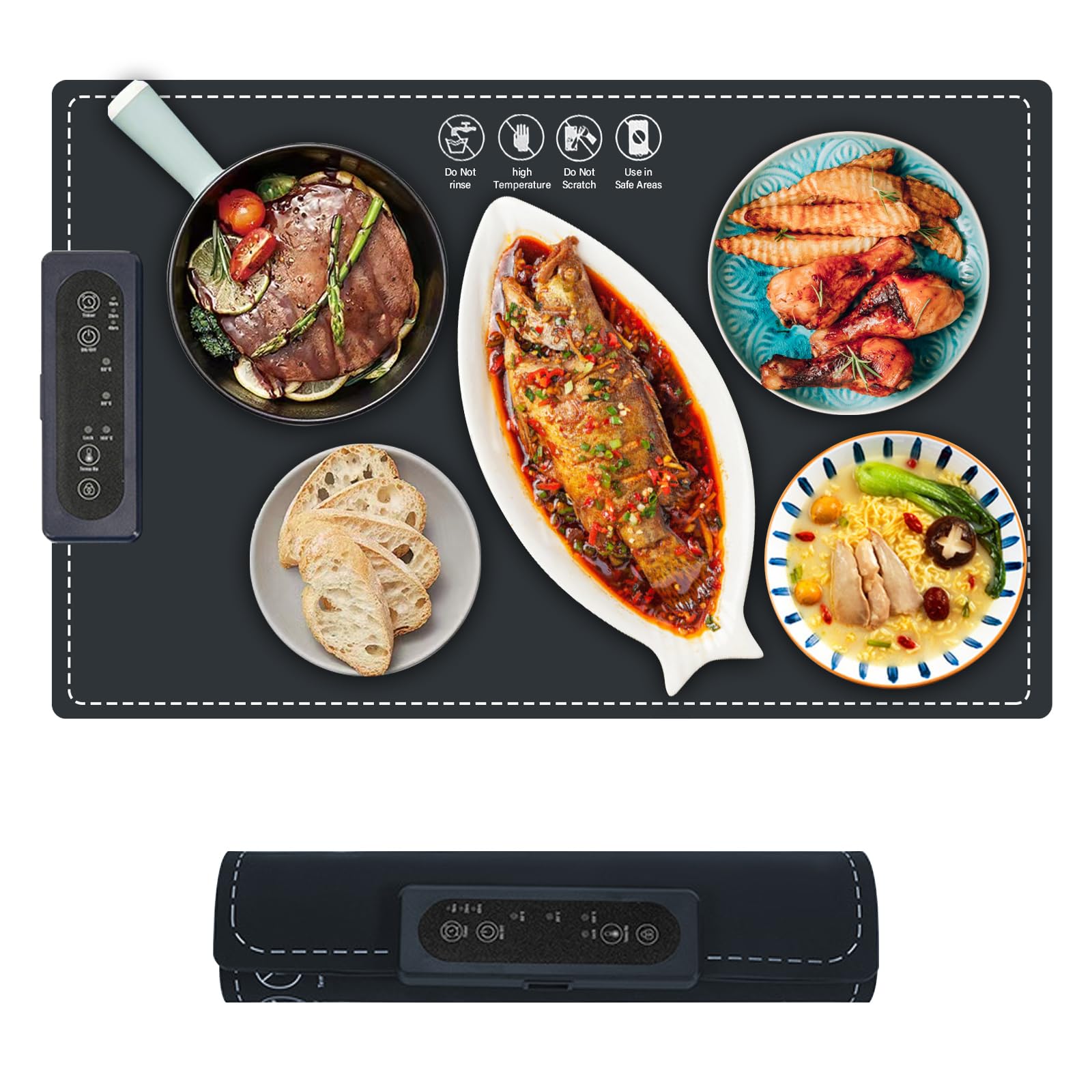 Chauffe Plat électrique, Chauffe Plat, Plaque Chauffante Electrique, Chauffe Plat Buffet, Plaque Chauffante, Température Réglable, Pliable, avec Minuteur, pour Buffet, Fête, Restaurant, 38 x 60 cm