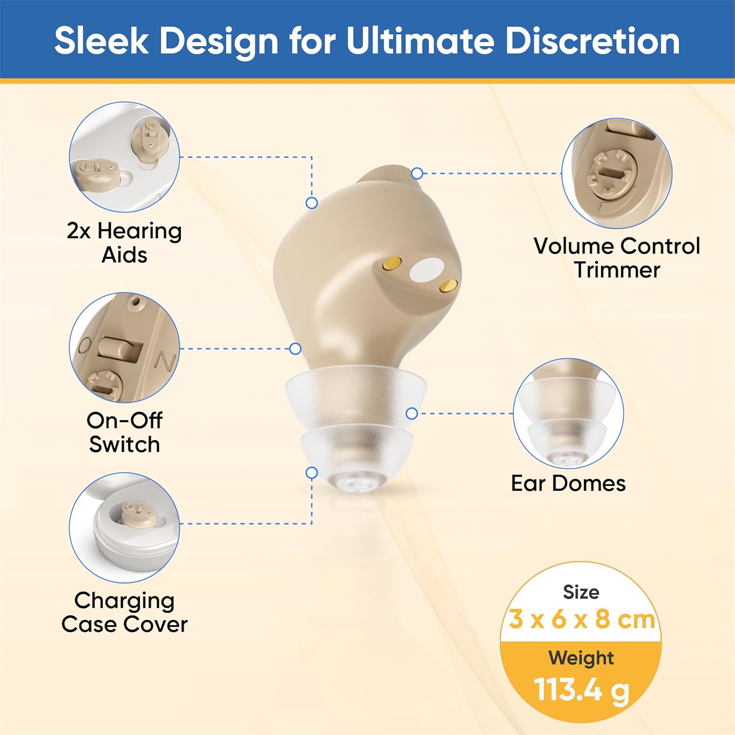 Diagram of Blue Echo Care ITE Hearing Aid components
