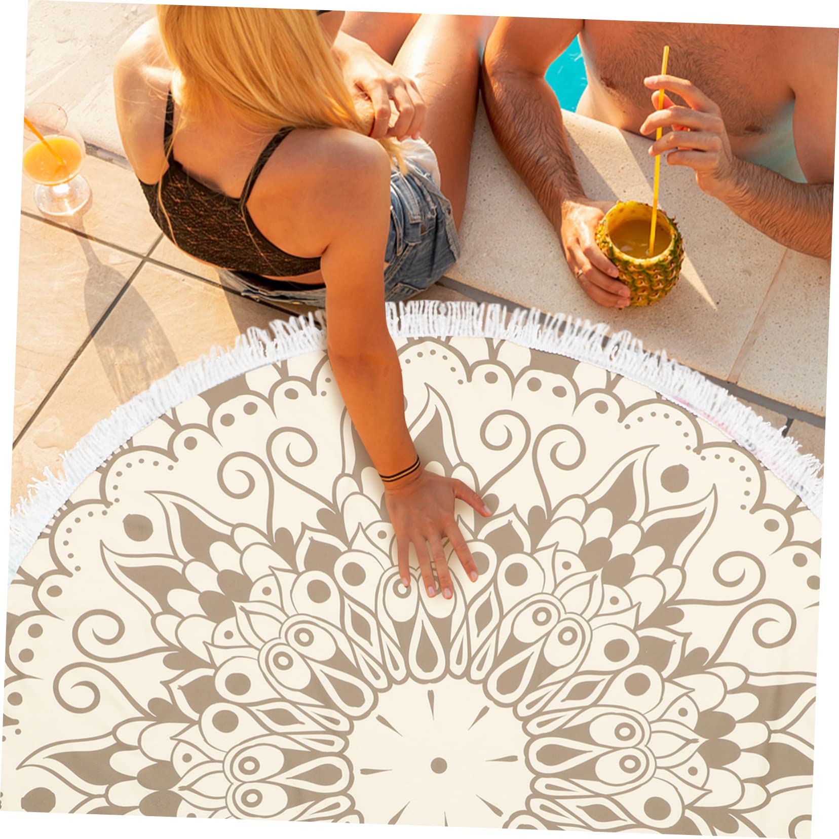 Telo da Mare Rotondo in Fibra Superfine 150cm con Stampa Mandala
