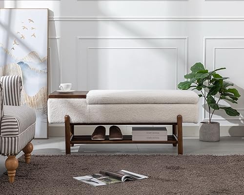 Miniatura 7 de CIMOTA Banco de almacenamiento de entrada para dormitorio, extremo de la cama, banco otomano tapizado con almacenamiento de madera para zapatos,