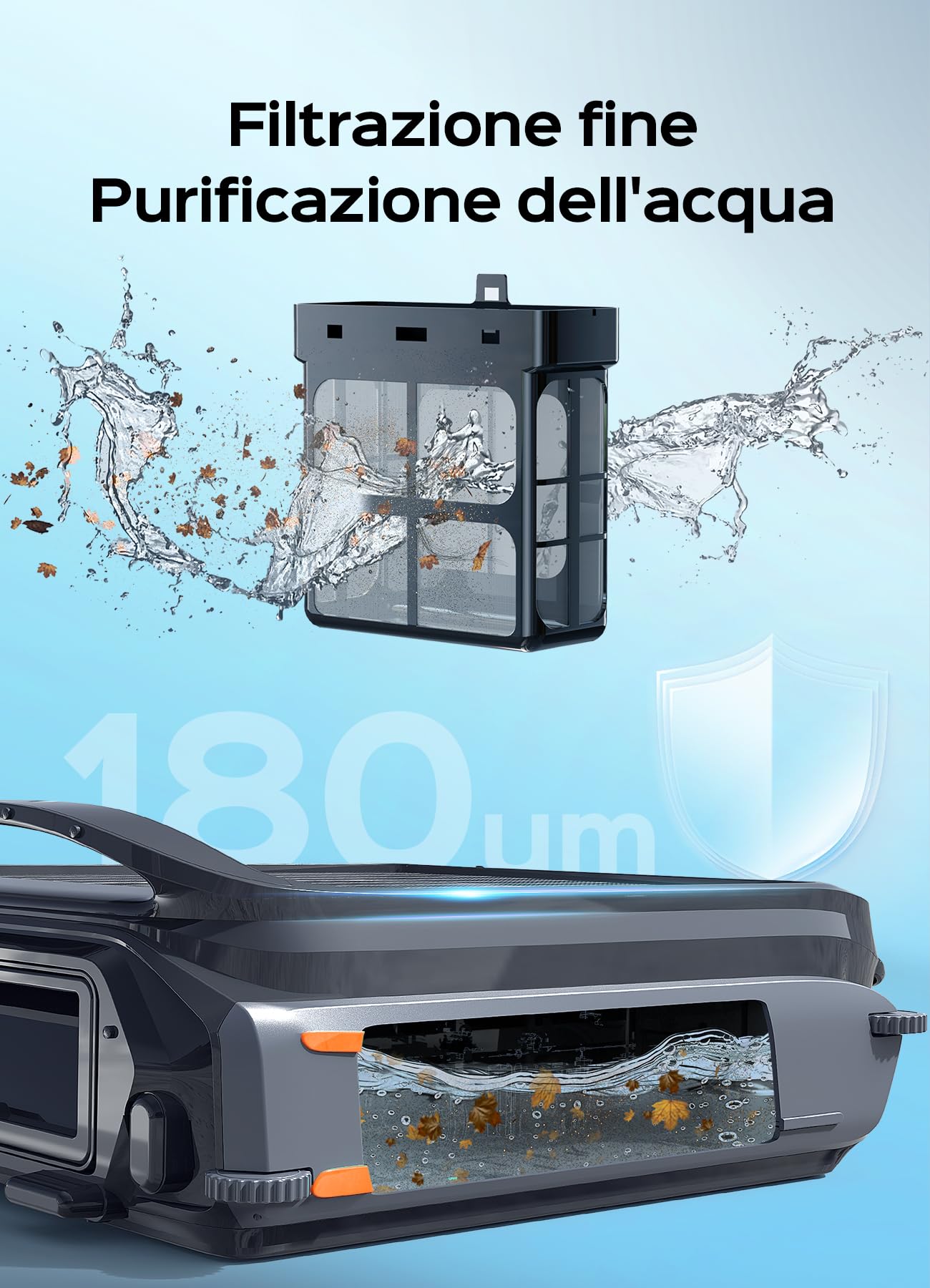 WYBOT F1 Skimmer Piscina con Energía Solar Y Batería, Limpia La Superficie del Agua Automáticamente, App Inteligente, Funciona 24h, para Toda Piscina-Robot Piscina Sin Cables,Naranja Oscuro