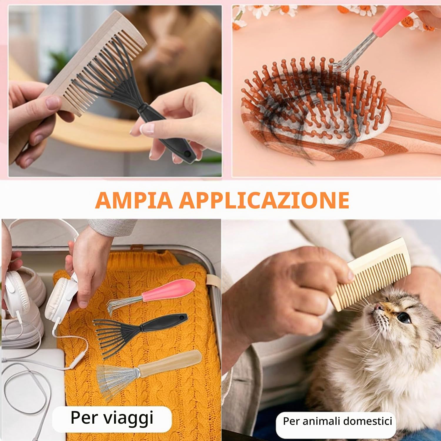 Strumento Pettine di Pulizia,4 Pezzi Spazzola per Capelli Spazzola per La Pulizia Strumento di Pulizia per Pulizia dei Capelli Mini Strumento per Rimuovere Capelli,Polvere,Sporco