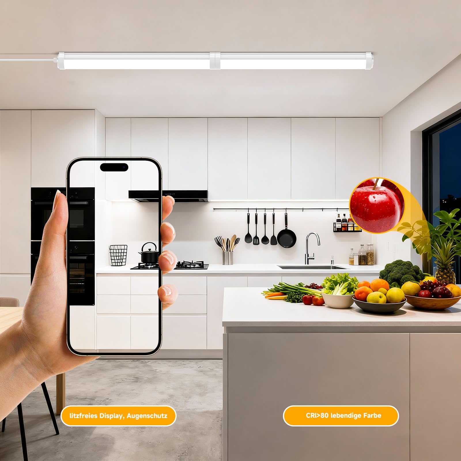 2er Pack LED Feuchtraumleuchte 120cm 36W 4500lm 4000K Neutralweiß IP65 wasserdicht verknüpfbar (bis zu 20 Leuchten) Wannenleuchte für Werkstatt, Keller, Garage