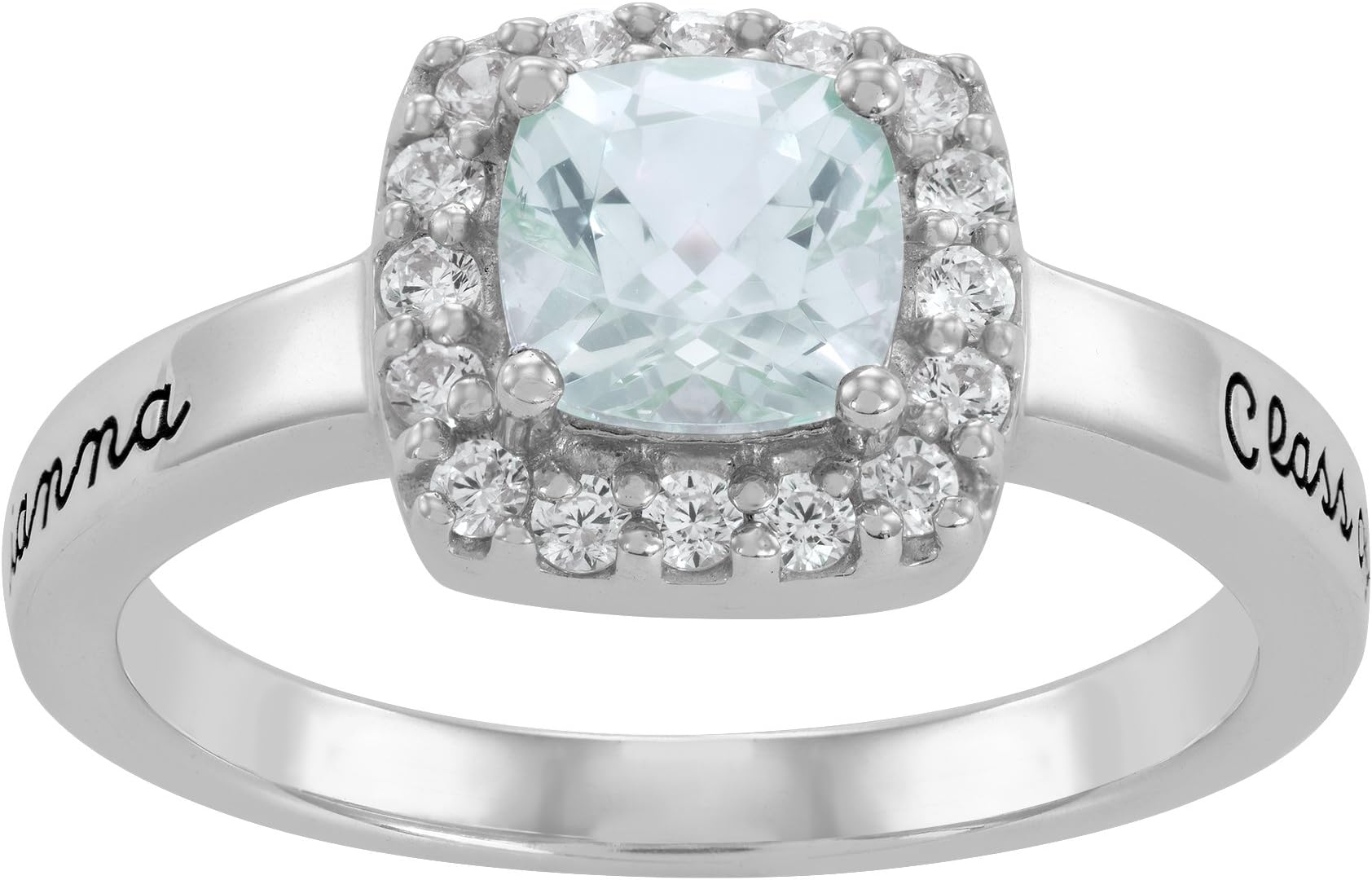 ArtCarved Reflection Simulated Birthstone Engraved Women's High School Class Ring, Sterling Silver