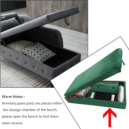 Miniatura 4 de Setawix Tumbona de terciopelo para interiores con almacenamiento para sala de estar, dormitorio, oficina, extremo de brazo enrollado de la cama,