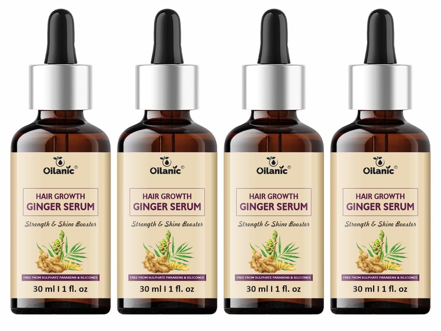 Oilanic Hair Growth Serum with Ginger Extract for Men and Women (Pack of 4, Each 30 ml)|Gentle and Effective Scalp Serum for Fuller and Stronger Hydrating & Lightweight Formula for Lustrous Hair|-image-44