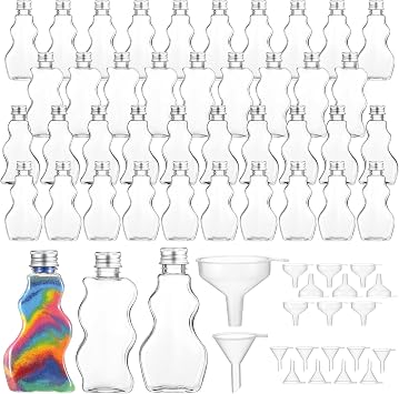 Mumufy 60 Pcs Plastic Sand Art Bottles for Kids 2.5 oz Sand Art Containers Bulk for Back to School Student Gifts Wedding Invitations Crafts Supplies Girls Decorations, 3 StylesSilver,Aluminum Cap
