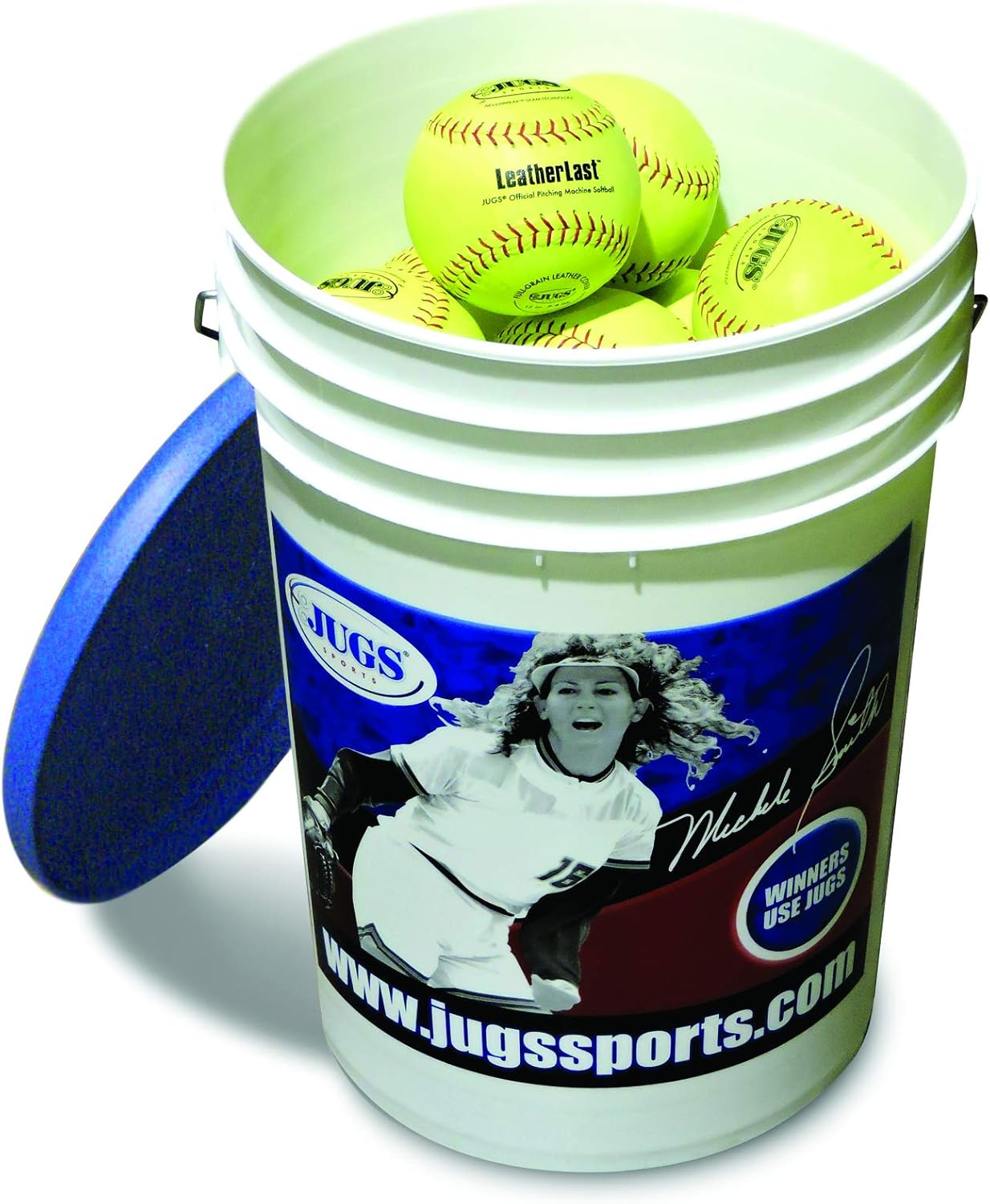 Jugs Bucket of 2 Dozen Regulation Size & Weight LeatherLast Softballs - Optic Yellow, Full-Grain Leather Cover, Cushion-Corked Center, Wool Winding