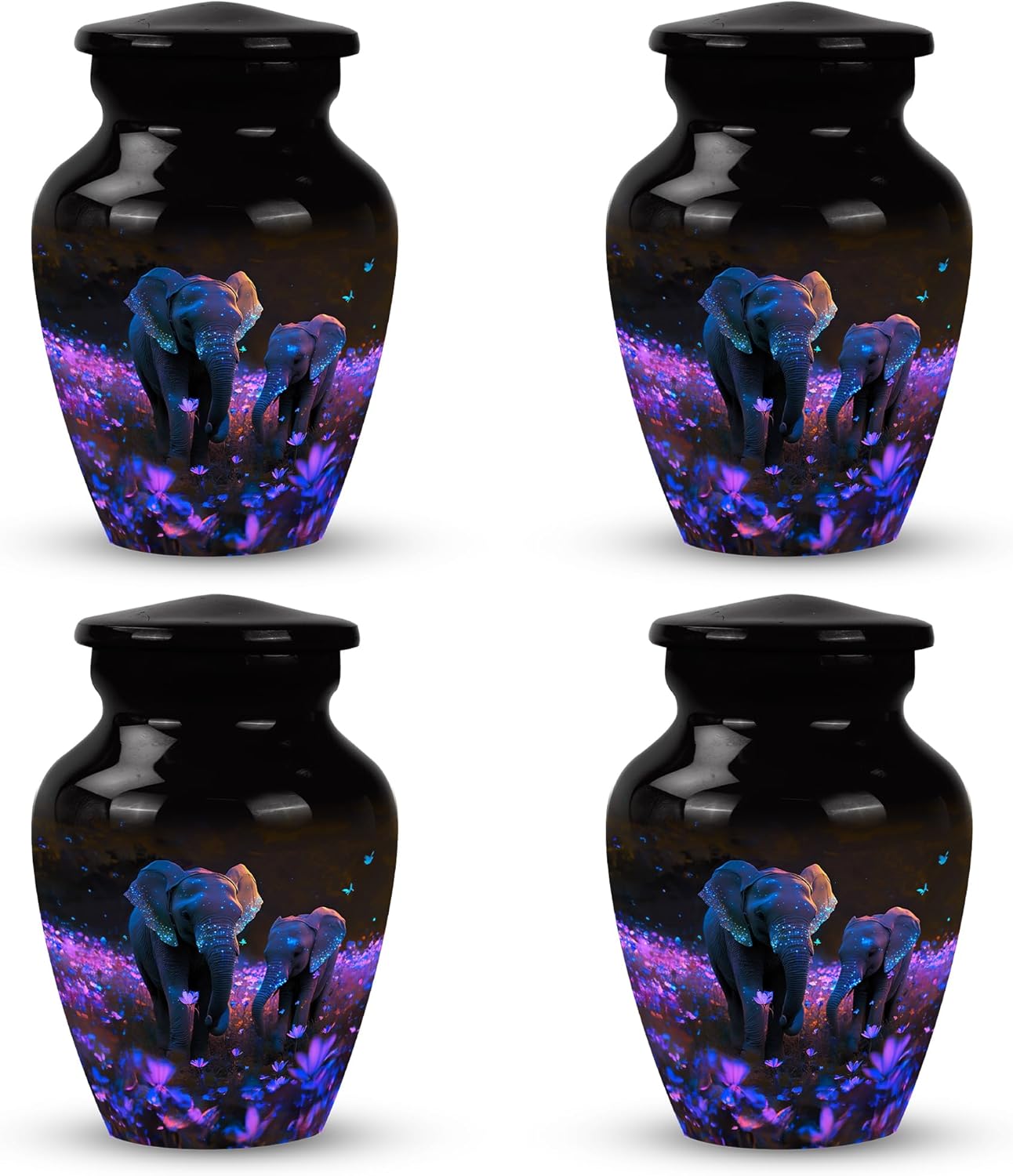 Elephant Stroll in Flower Meadow Urn - Memorial Urns for Adults (Male & Female), Dad, Human Remains (Size 3 inch, 4 pcs)