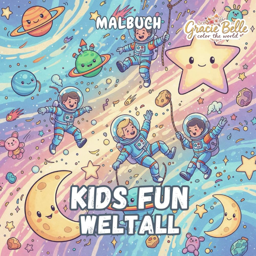 KIDS FUN WELTALL Malbuch: Fröhliche Astronauten, liebevolle Planeten und fantasievolle Abenteuer im Universum