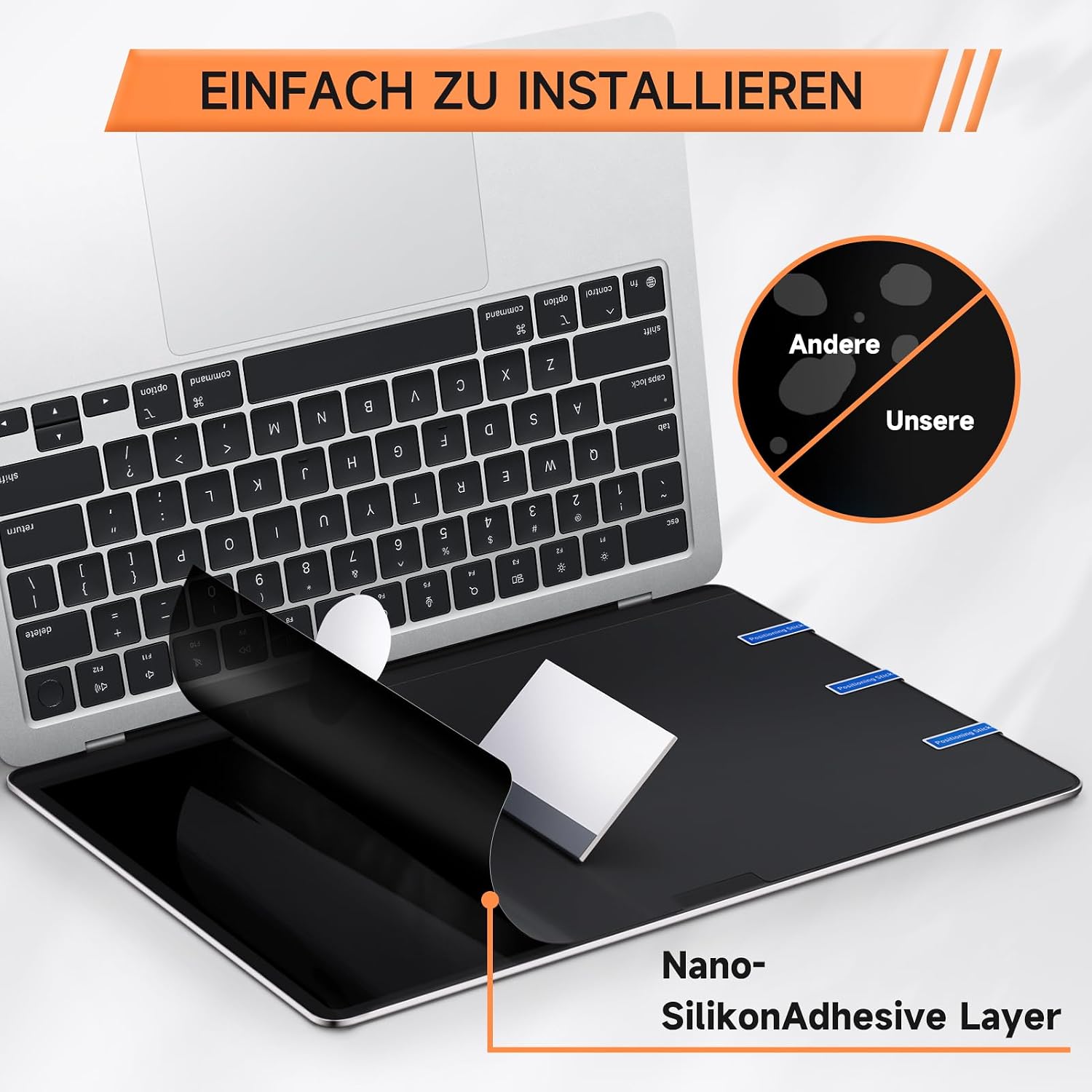 Mamol 360° Sichtschutz für MacBook Pro 14 Zoll 2021-2025 (M1/M2/M3/M4/M5,Pro/Max), 4-Wege Blickschutzfilter, Selbstklebender Anti Blaulicht Blendschutz Blickschutzfolie, Mac Laptop Displayschutz - 6