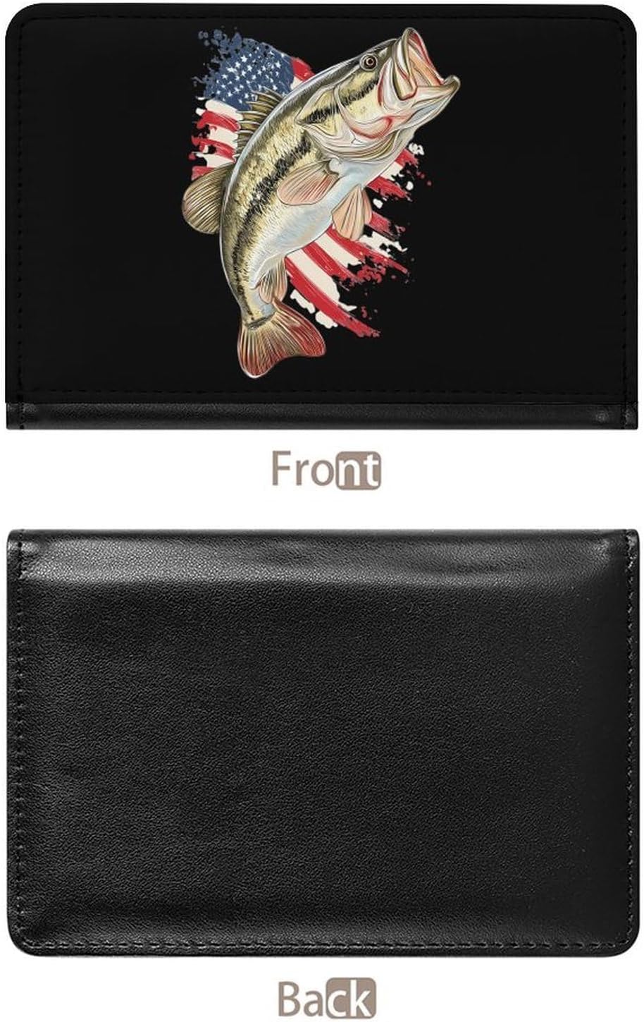 Bass Fish U.S. Flag Funny Passport Holder Slim Travel Wallet Passports Cover Card Case with Slot