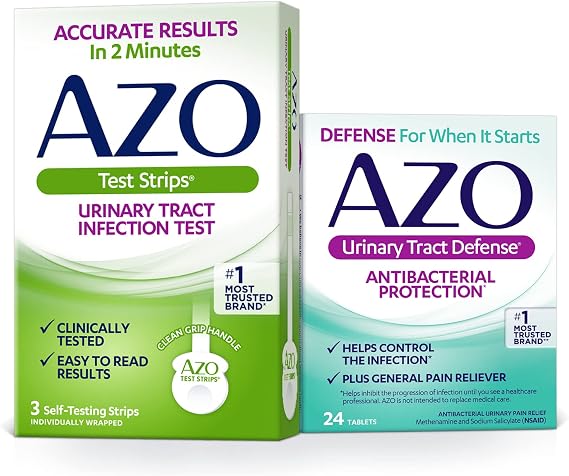 AZO Urinary Tract Infection (UTI) Test Strips (3 Count) + AZO Urinary Tract Defense (24 Count)