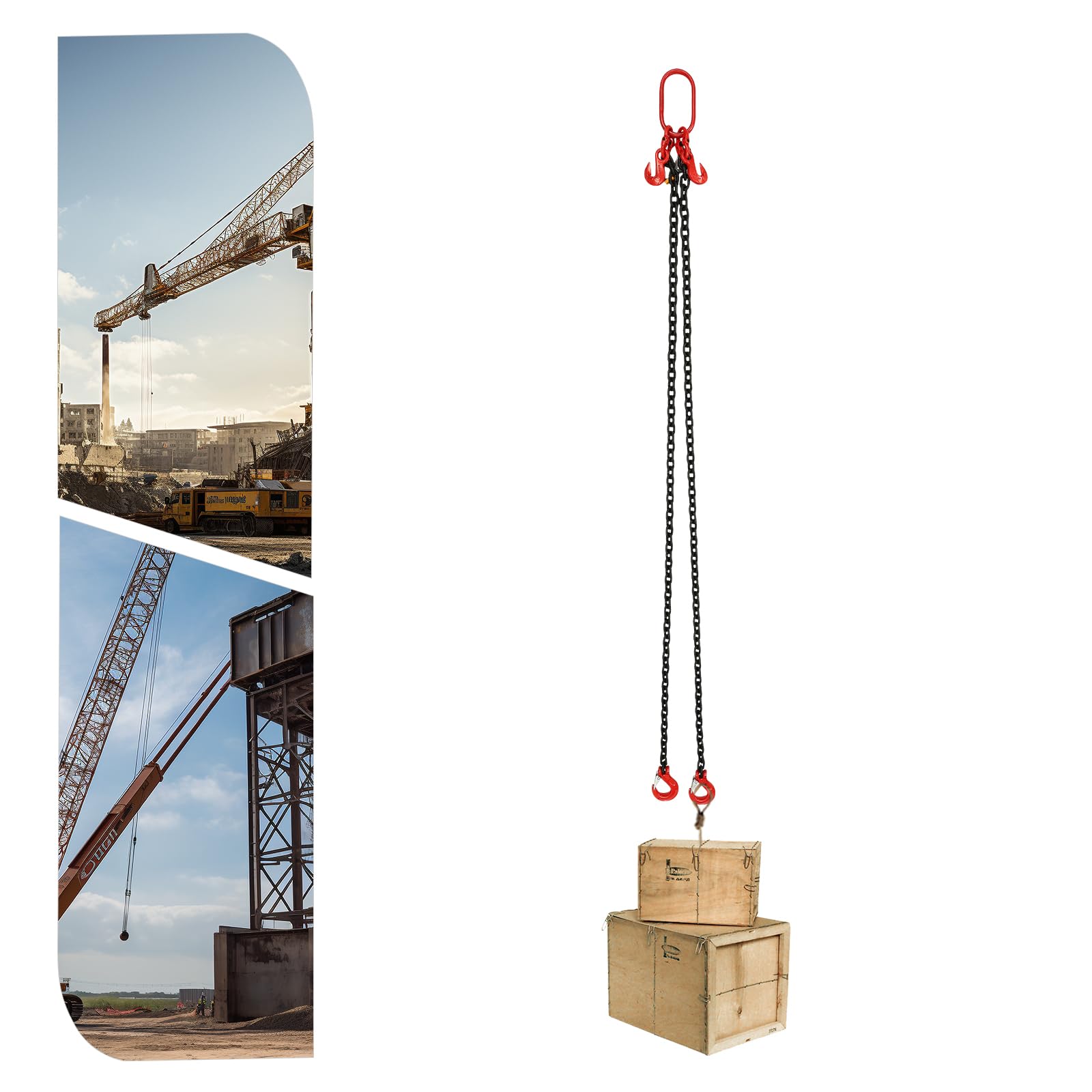 Cinghia catena max 2T - Catena di sollevamento a 2 fili in acciaio legato lunghezza 2 metri con ganci di sicurezza per cantiere, magazzino, officina