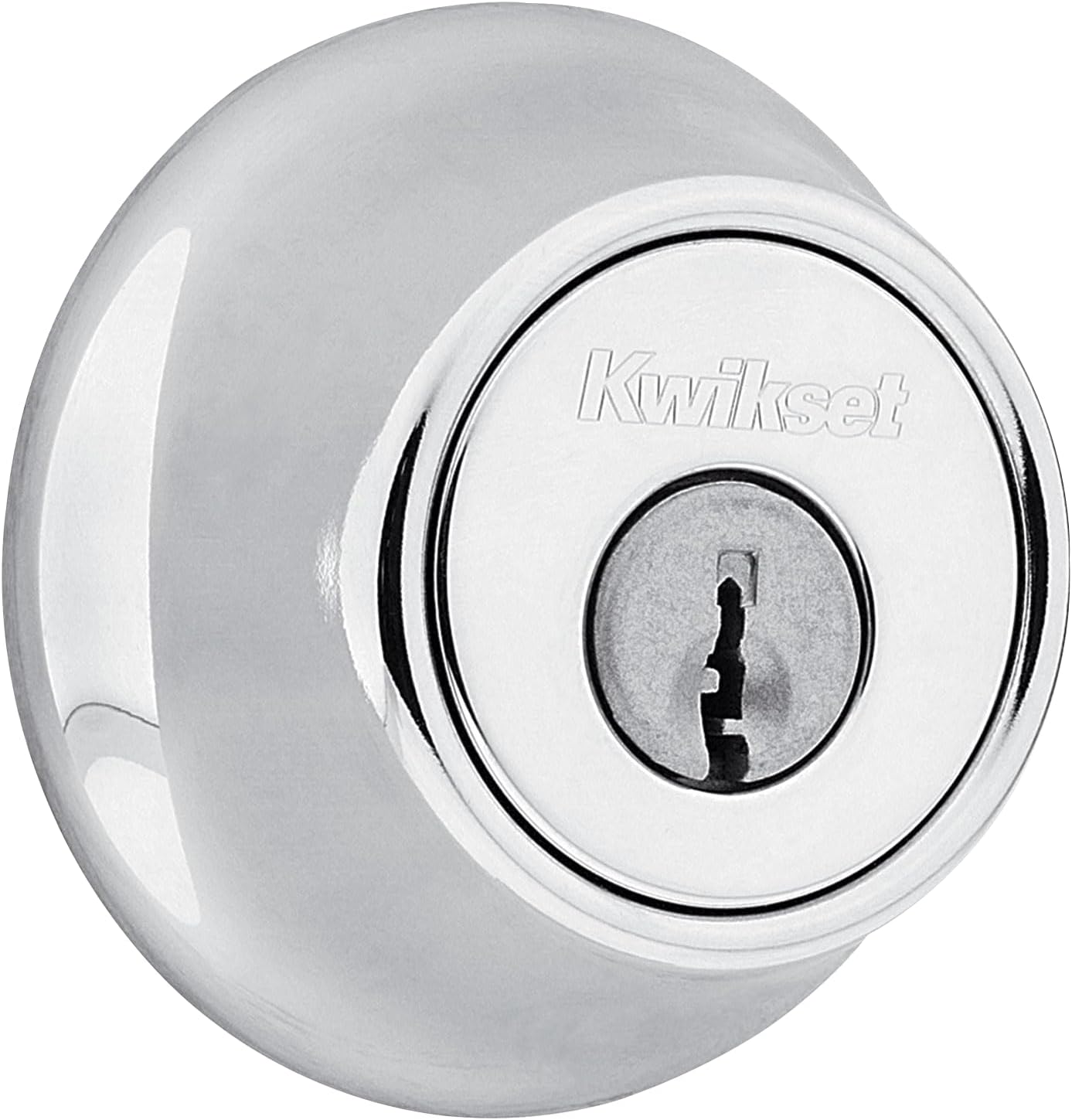 Kwikset 660 Series Deadbolt Lock, Polished Chrome Round Exterior Keyed Front Entry Door, Single Cylinder Dead Bolt