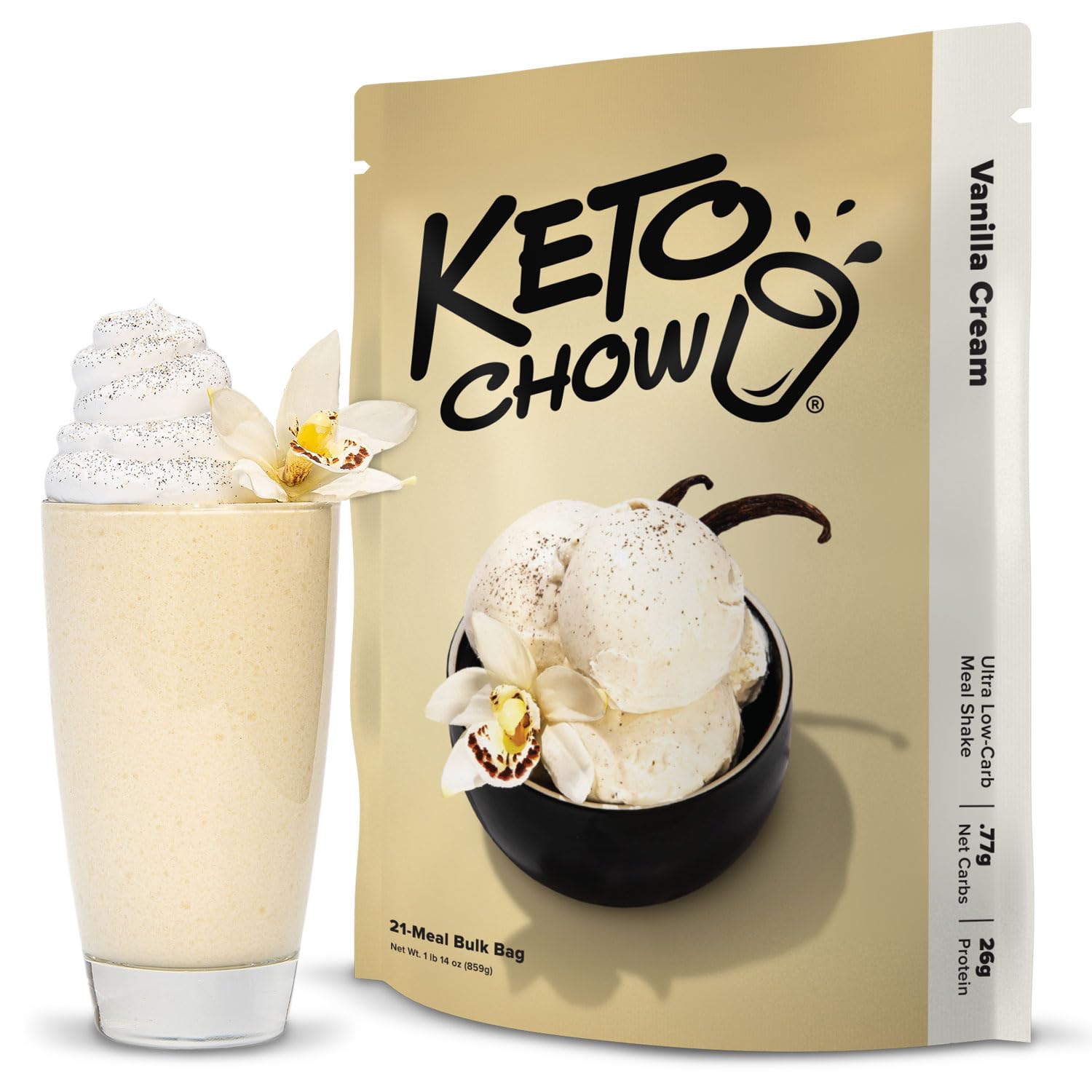 Keto Chow Vanilla Cream - Keto Meal Replacement Shake Powder - Nutritionally Complete - Low Carb - Delicious
