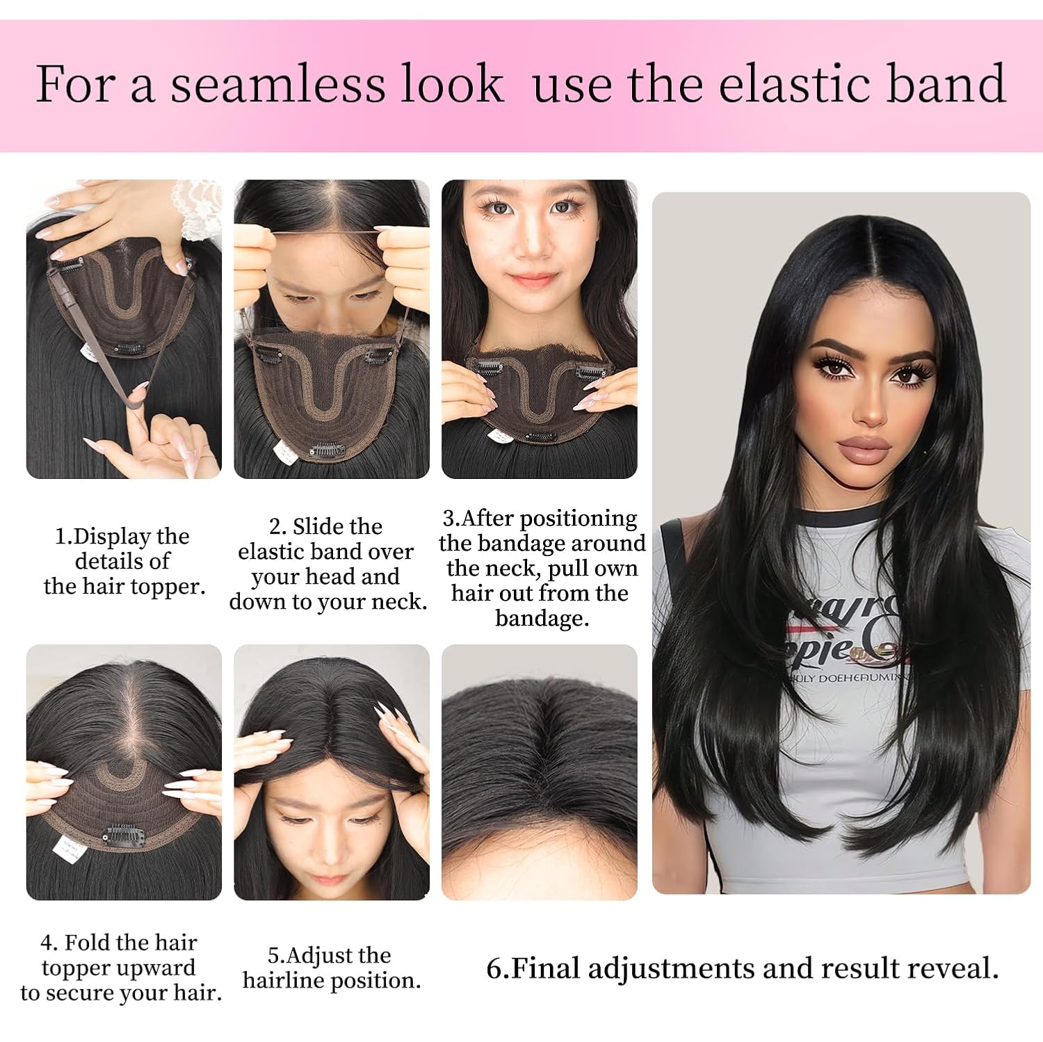 Isaic 24 Inch Synthetic Hair Topper for Women, Jet Black Middle Part Hand-Tied Lace Part Hairpiece with Clips, Long Hair Topper for Thinning Hair on Top, Natural Scalp Realistic Coverage (Jet Black)