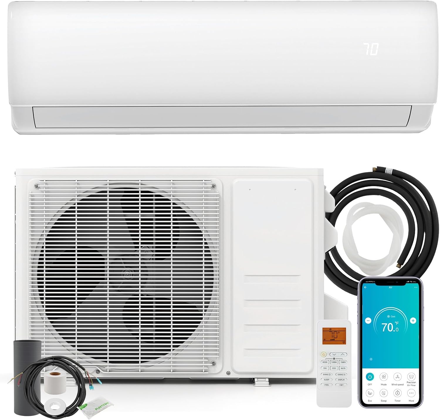 DORTALA 11500 BTU Mini Split Air Conditioner, 17 SEER2 208-230V Wifi Enabled Ductless Inverter Wall AC Unit & Heater with Remote, Installation Kit, Pre-Charged Heat Pump System for Alexa, White