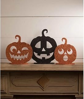 Jack-O-Lantern Glitter Dummy MDF (Medium-Density Fiberboard) Accessories Set Lc1525 Boards Pumpkins 15.00In (3Pc)