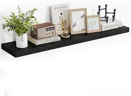 Miniatura 33 de Estantes flotantes de 24 pulgadas, con textura 3D de veta de madera, estantes flotantes de pared de 24"x9.25"x1.5" de profundidad, estantes de Roble