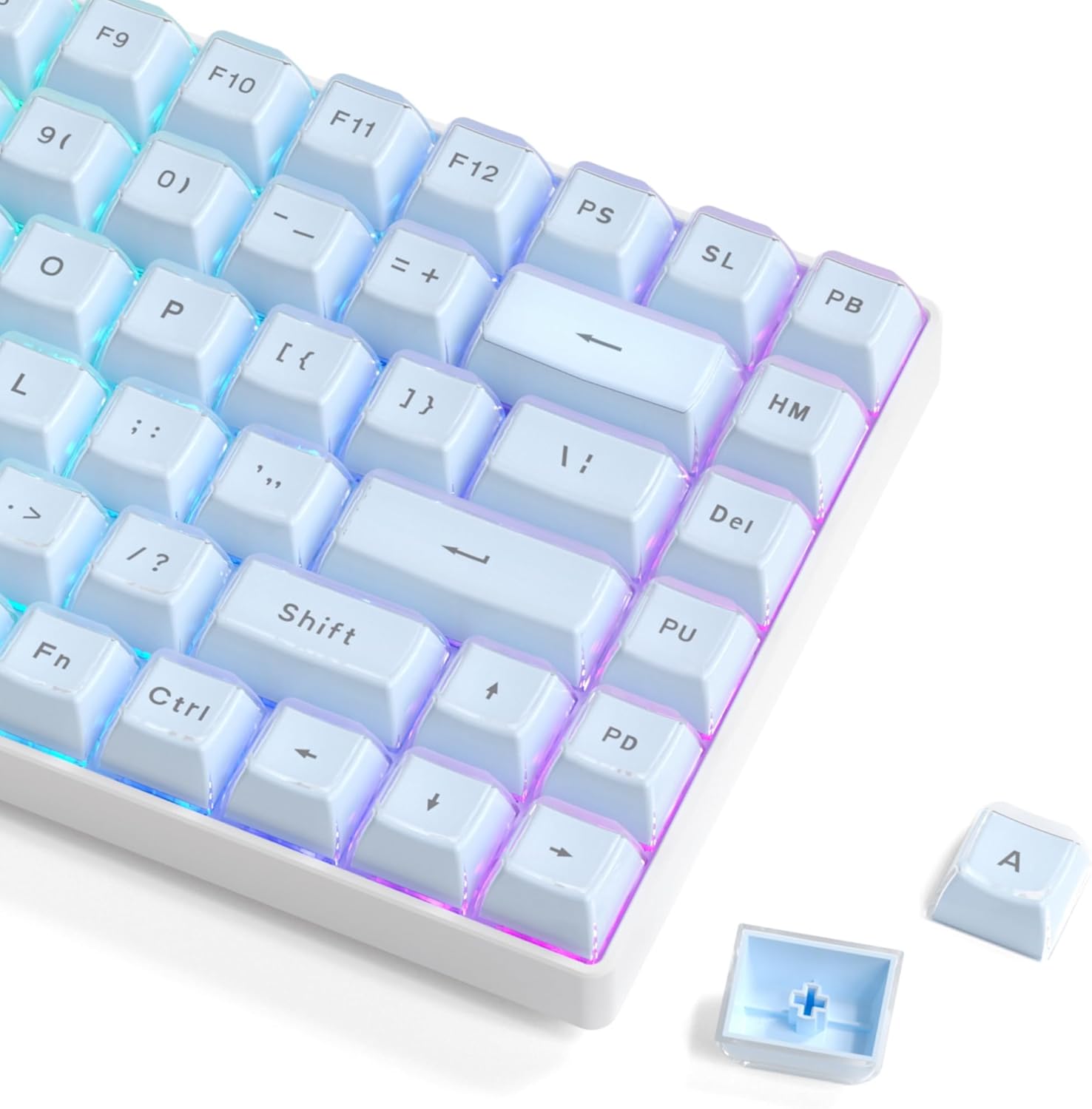 Womier White Keycaps Ceramic Style PC Glossy Jelly Keycap for Mechanical Keyboard, MDA Profile 115-Key Custom Key caps Set for 61/68/84/87/98/100/104-Key MX Switch Key Cap