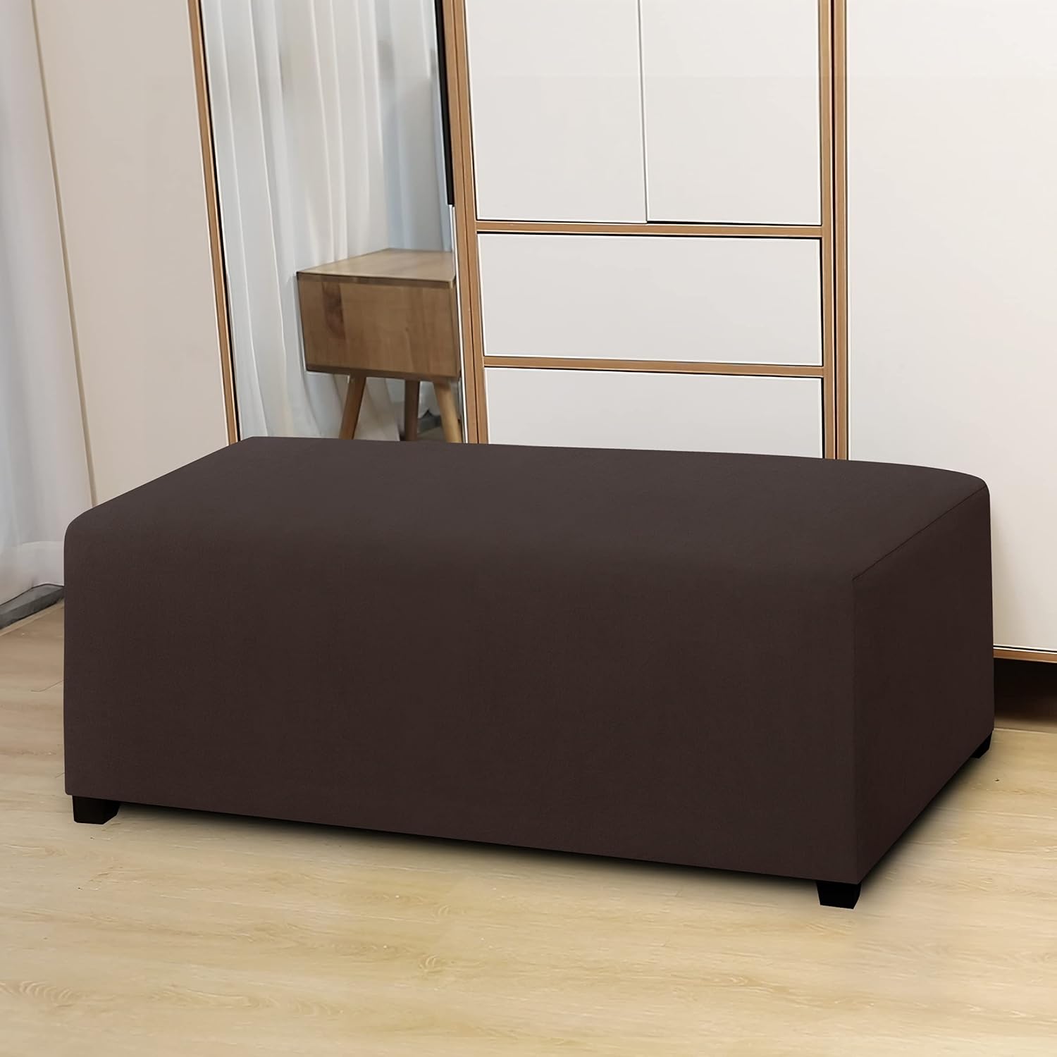 Easy-Going 100% Dual Waterproof Stretch Ottoman Cover Rectangle Folding Storage Stool Furniture Protector Soft Slipcover for Living Room with Elastic Bottom (XX Large, Chocolate)