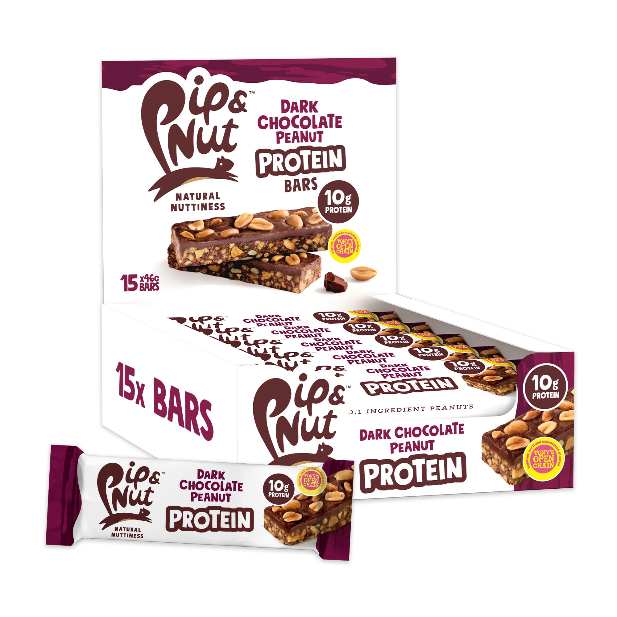 Pip & Nut Protein Bars, Dark Chocolate Peanut, 15 x 46g