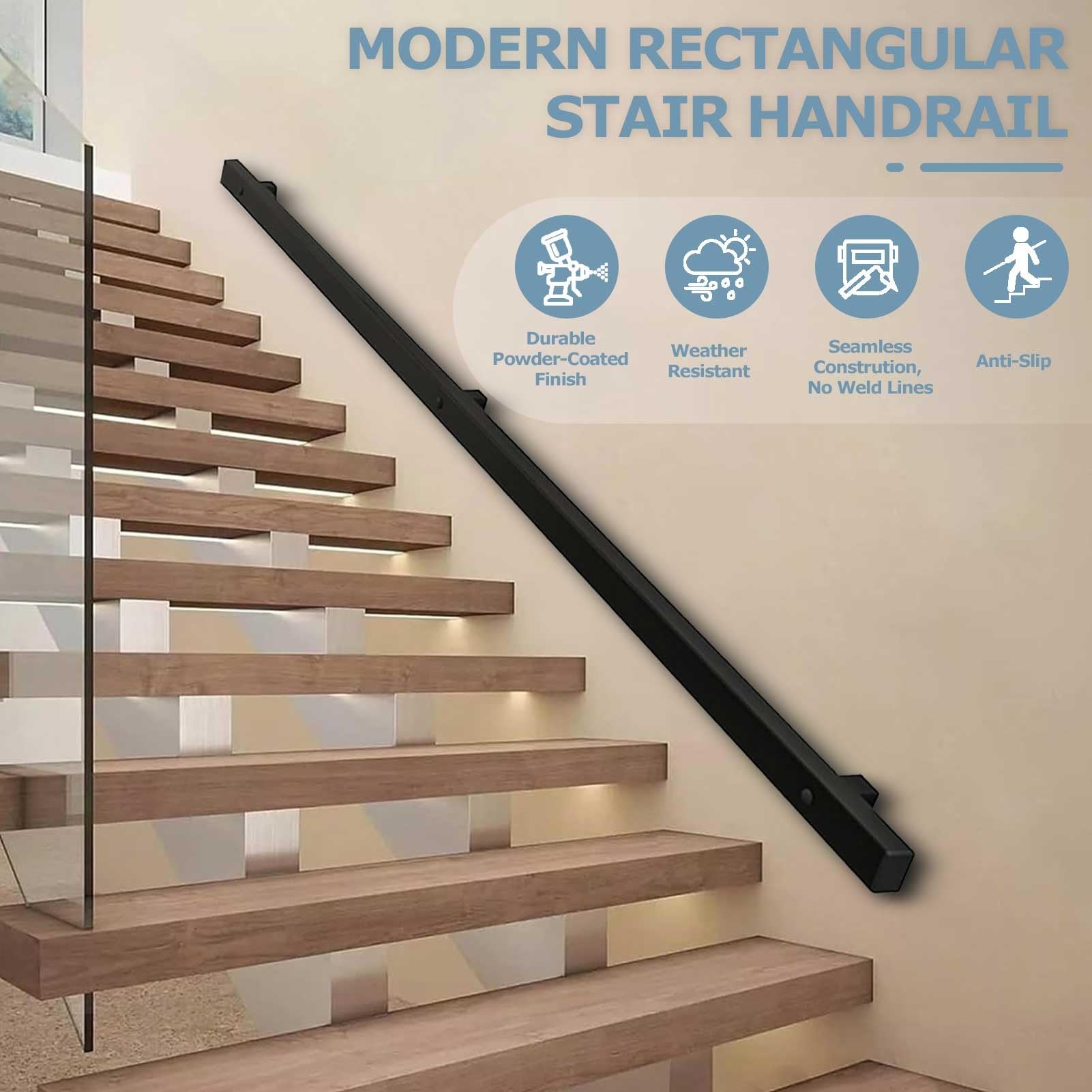 Moderne Wandhalterung, 180 cm, Schmiedeeisen, für den Innen- und Außenbereich, sichere Treppenhaus-Haltegriff mit Wandhalterungen und Metallschrauben