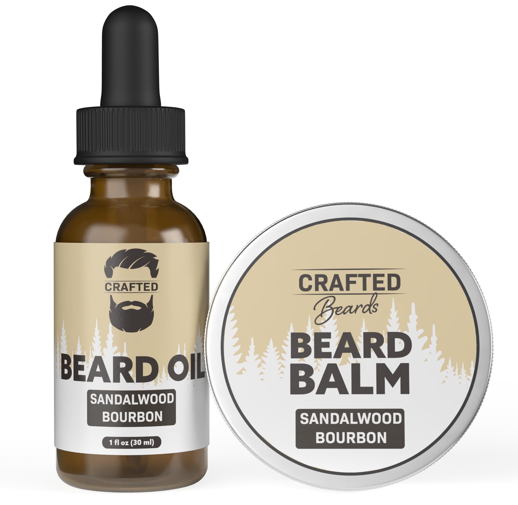 Crafted Beards Care Kit - Softer, Smoother, Moisturized - Oil and Balm - Gift Set (Sandalwood Bourbon)