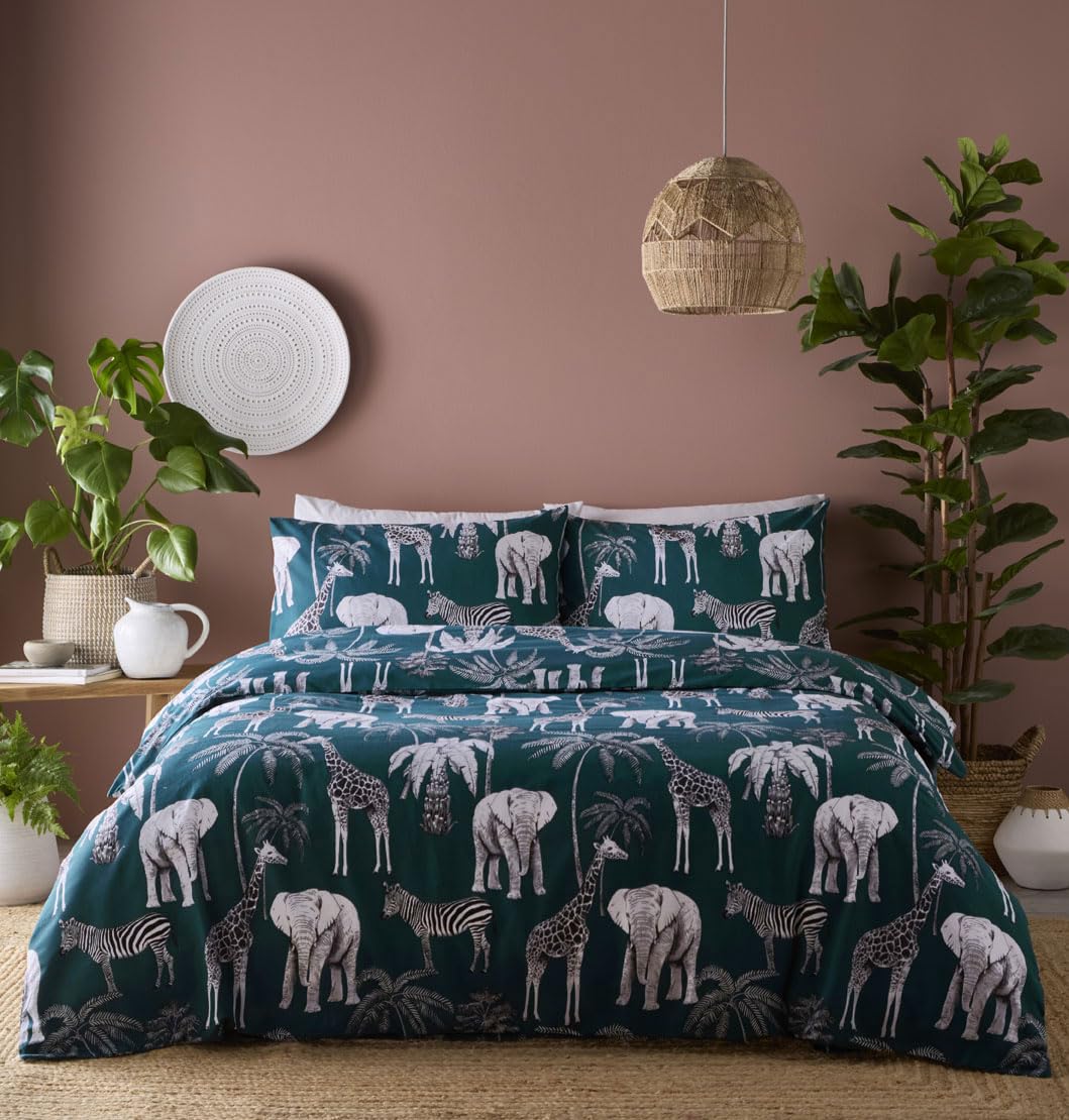 HOMEMAKER BEDDING Duvet Cover Set Elephant Giraffe Zebra Print Jungle Palm Leaf (Double)