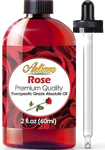 Artizen Aceite esencial de rosa  Botella enorme de 2 onzas de grado terapéutico para aromaterapia, relajación, terapia de la piel y más (puro y