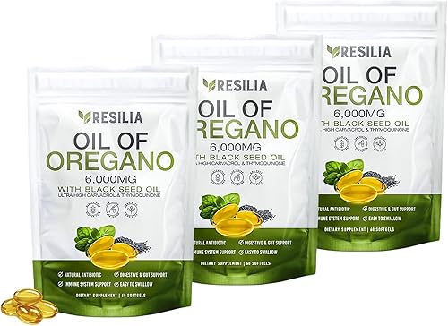 Miniatura 8 de Cápsulas blandas Resilia con aceite de semilla negra de 6000 mg – Cápsulas de aceite de orégano orgánico para apoyo inmunológico y digestivo –