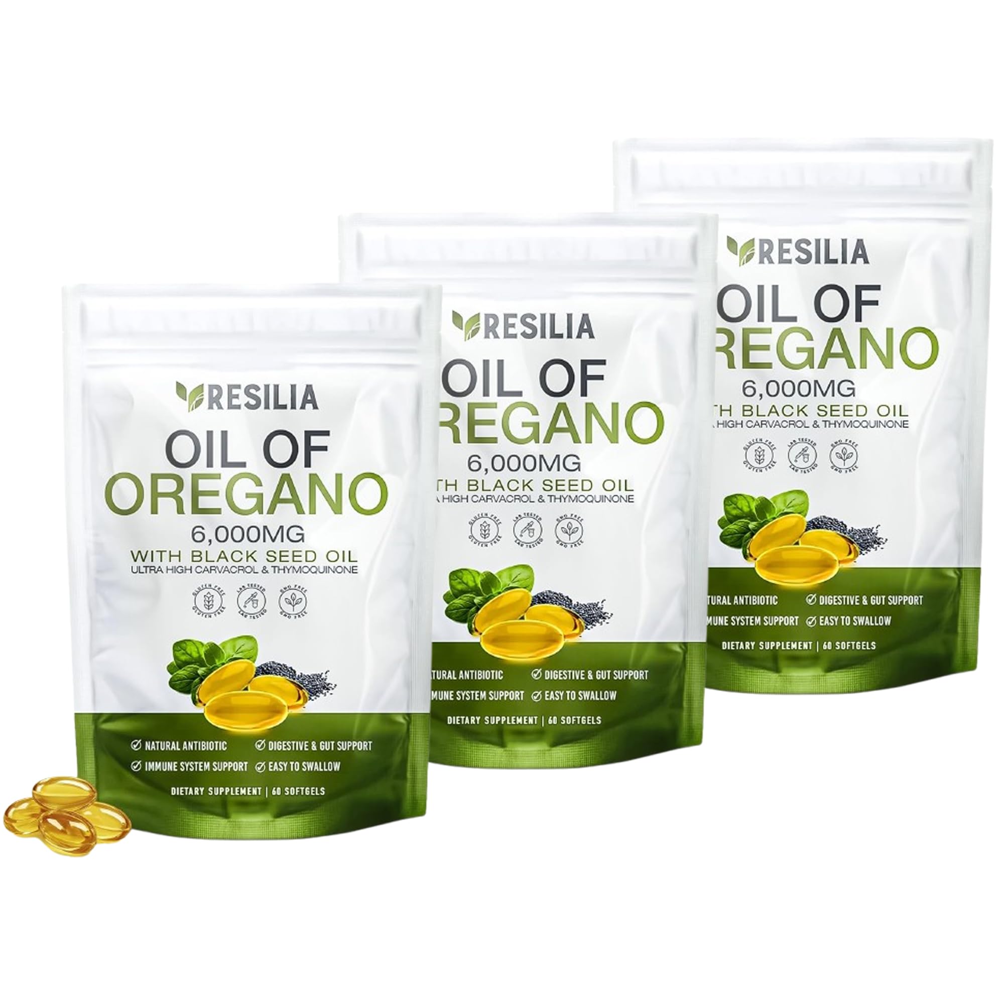 Softgels with Black Seed Oil 6000mg Organic Oregano Oil Capsules for Immune Digestive Support Non-GMO Gluten-Free Softgels 180