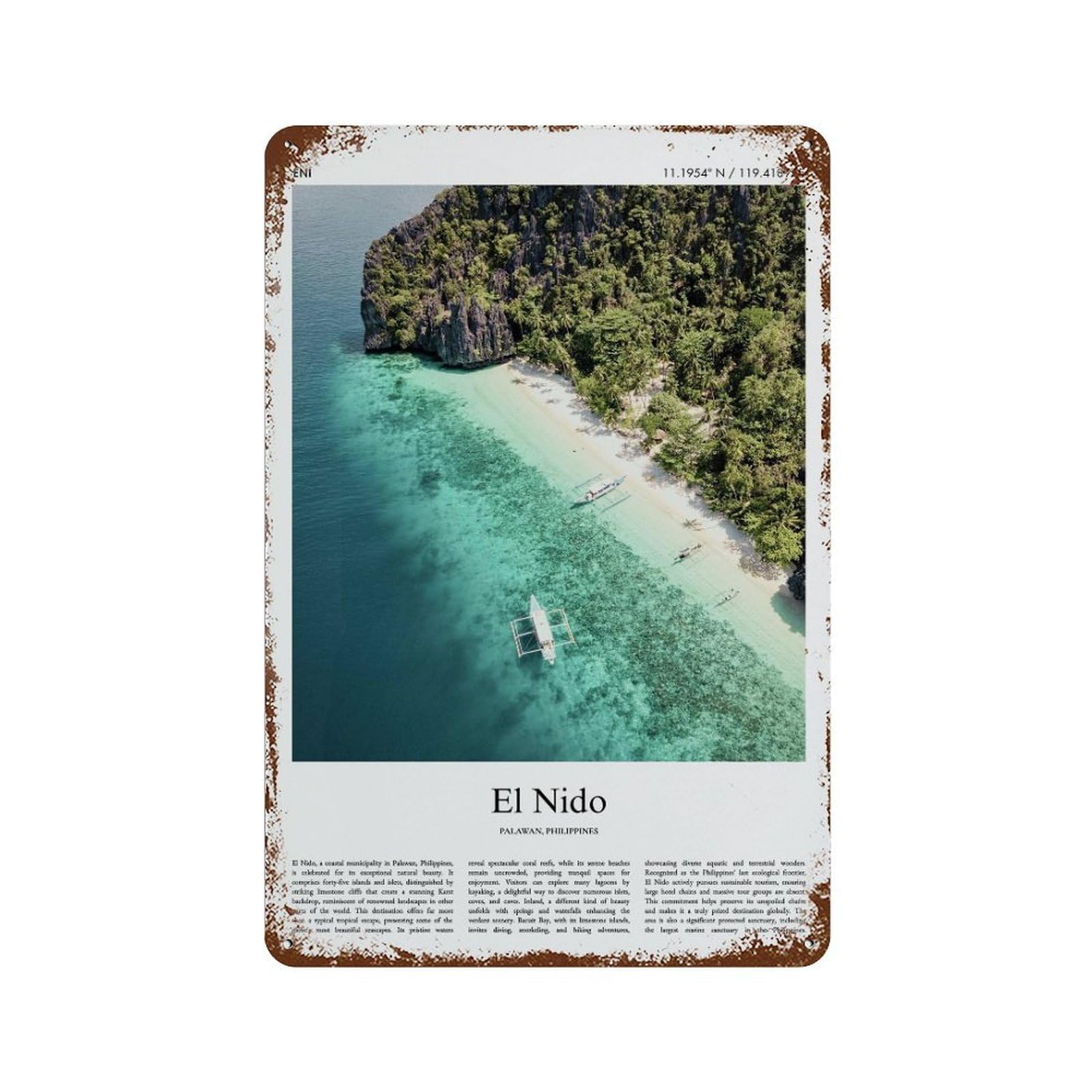xiaoxiaoshen El Nido Palawan, Philippines City Scenery Wall Decor Art Metal Tin Poster Modern Home Decor Art Home Bar Shop Decorations Vintage Sign 30x20cm