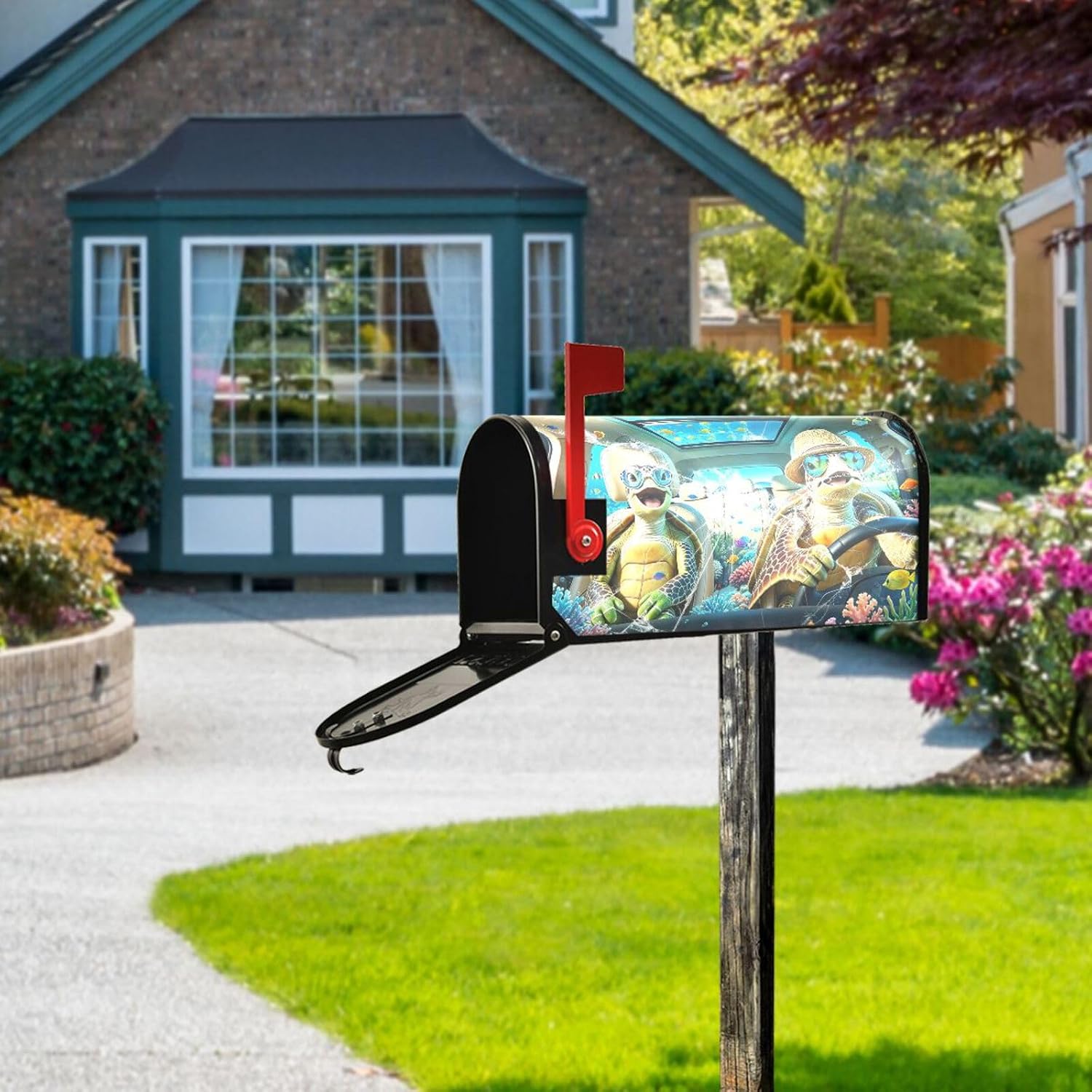 Ocean Beach Turtle Animal Driving Mailbox Covers Magnetic Garden Yard Home Decor Standard Size 21" x 18" image 5