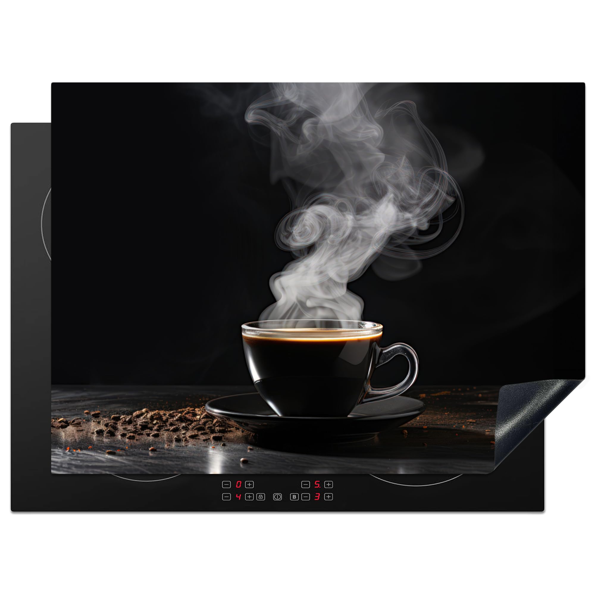 KitchenYeah© Induction Hob Protector Mat 20.5"x27.6" / 70x52 cm Stove Cap Top Cover Kitchen Cooker Covers for Electric Hobs Vinyl Coffee - Black - Beans - Hot - Cup — image 1