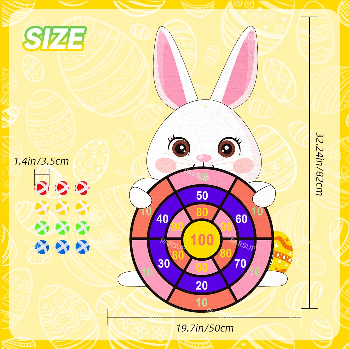 Easter Dart Board Game, Cute Bunny Party Board Games with 12 Stick Balls, Happy Easter Indoor Outdoor Games for Kids Ages 4-8, Party Games Yard Toys
