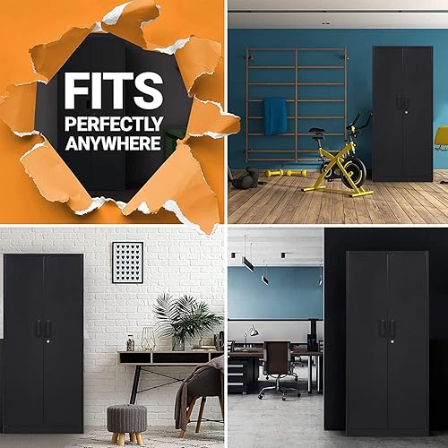 Miniatura 7 de Fesbos Armario de almacenamiento de metal, archivadores de acero de 71 pulgadas de alto con puertas con cerradura y estantes ajustables, gabinete de