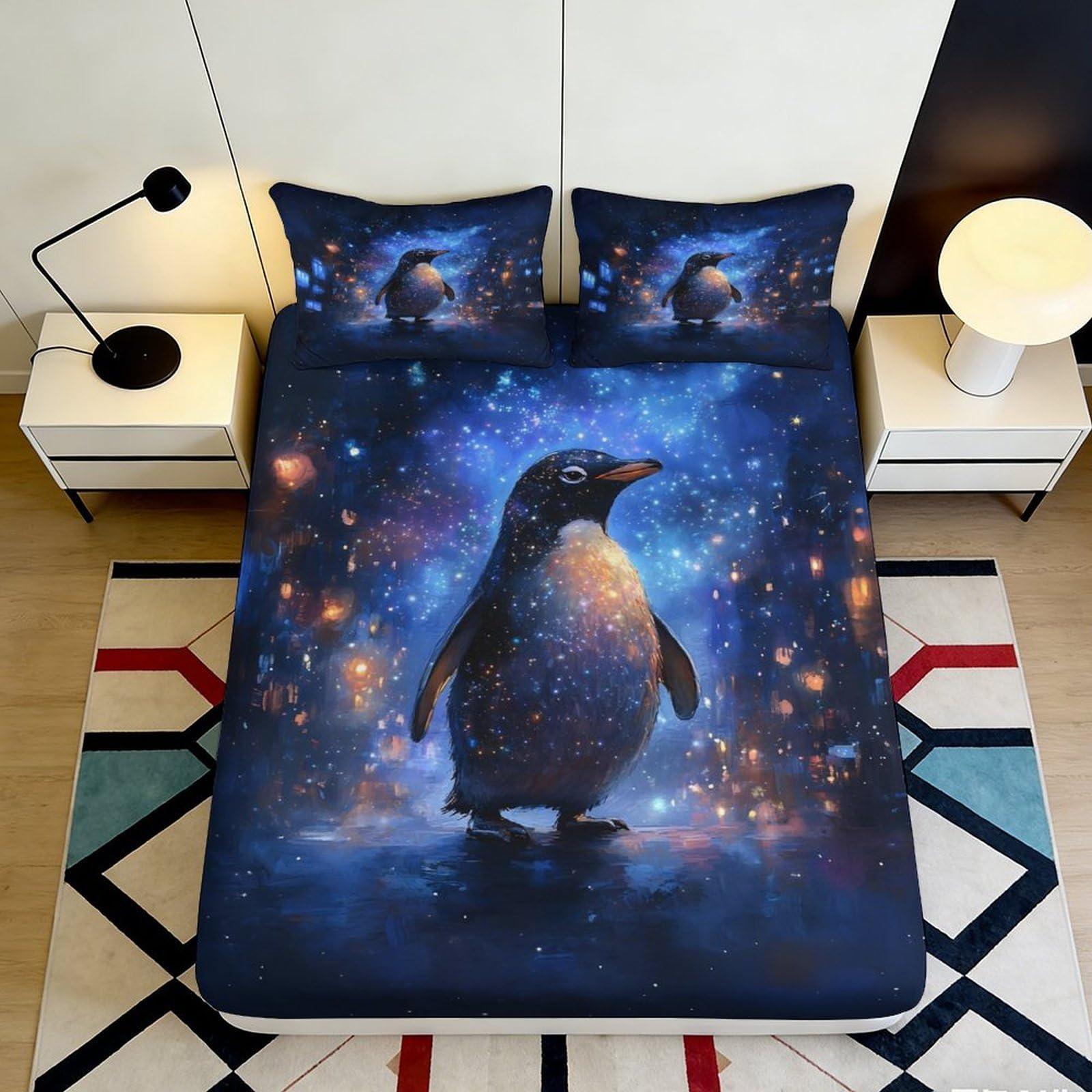 Jqzkxnhpbr Style-3 3D Printed Galaxy Penguin Fitted Sheet Microfiber Soft Bed Sheet For Bedroom Dorm Mattress Protection Decor 90X200x25cm