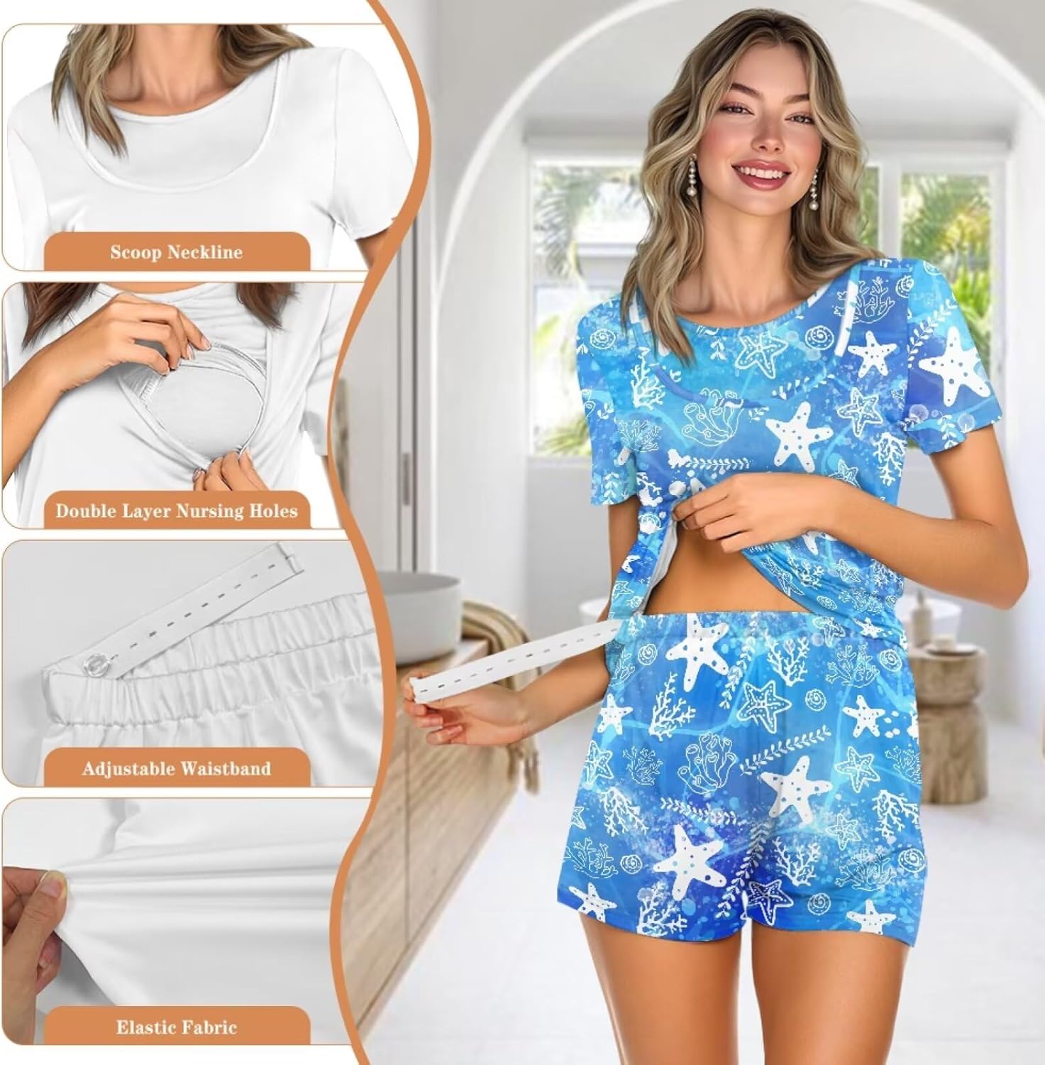 Women's Maternity Nursing Pajama Sets Double Layer Breastfeeding Sleepwear for Home