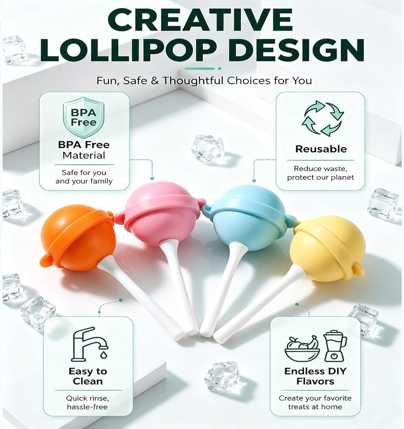 Silicone Lollipop Ice Cream Maker Molds，Ice Pop Molds Popsicle Maker， Colorful Diy Popsicle Maker For Summer Parties, Creative Sphere Popsicle Mold For Home (4pcs)