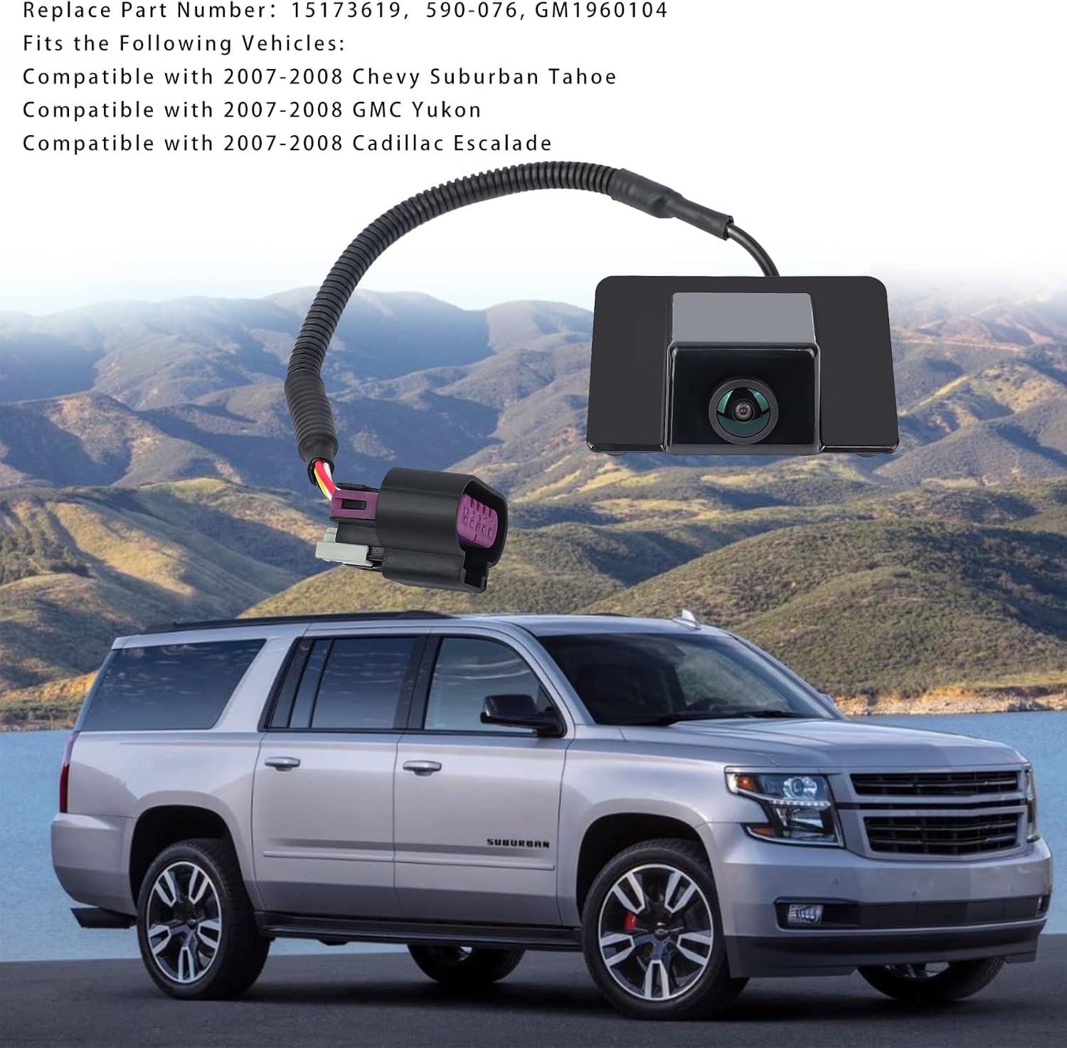 590-076 Rear View Backup Camera Replacement for Chevy Suburban Tahoe, GMC Yukon, Cadillac Escalade 2007 2008 Park Assist Camera Replaces# 15173619 GM1960104