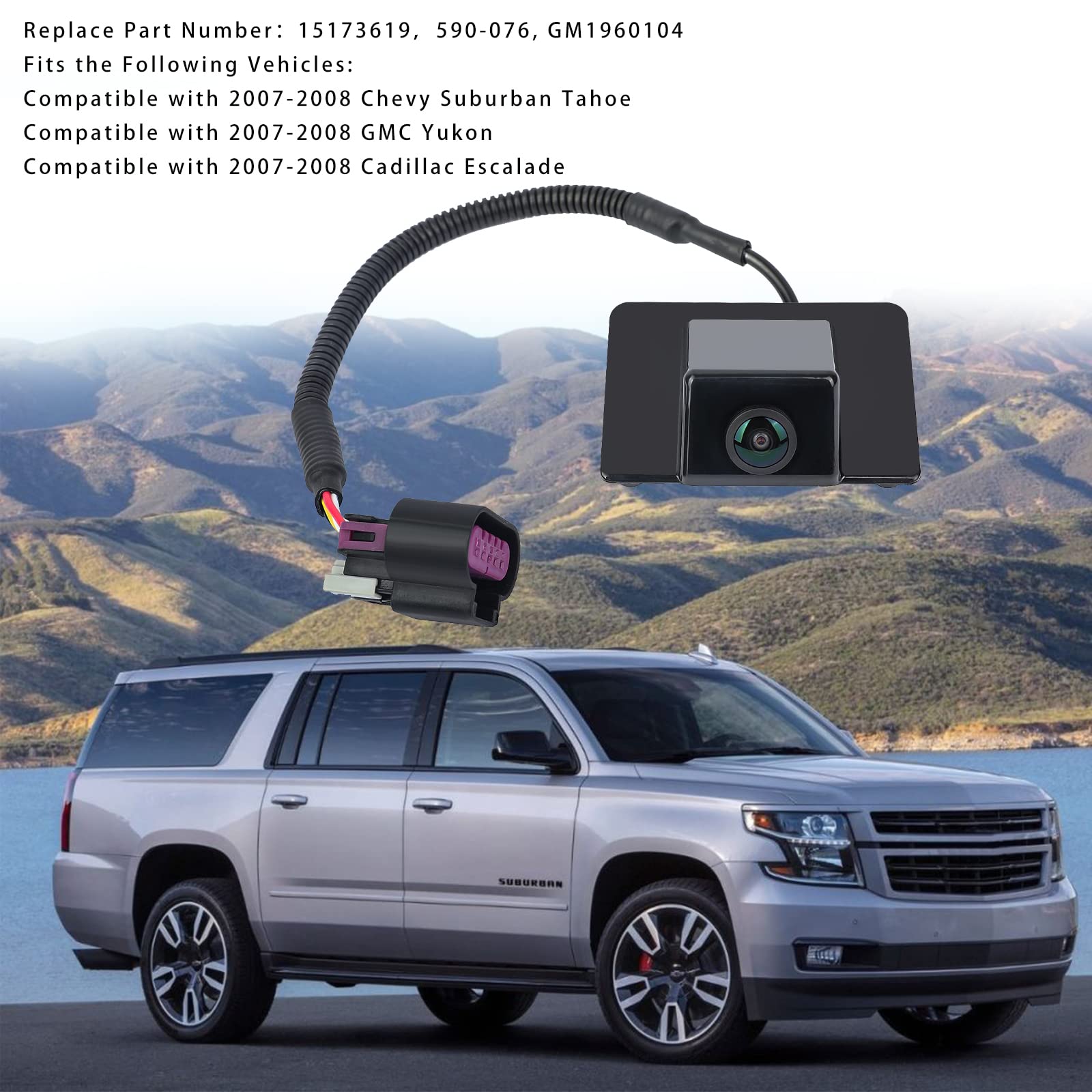 Arokzn 590-076 Rear View Backup Camera Replacement for Chevy Suburban Tahoe, GMC Yukon, Cadillac Escalade 2007 2008 Park Assist Camera Replaces# 15173619 GM1960104